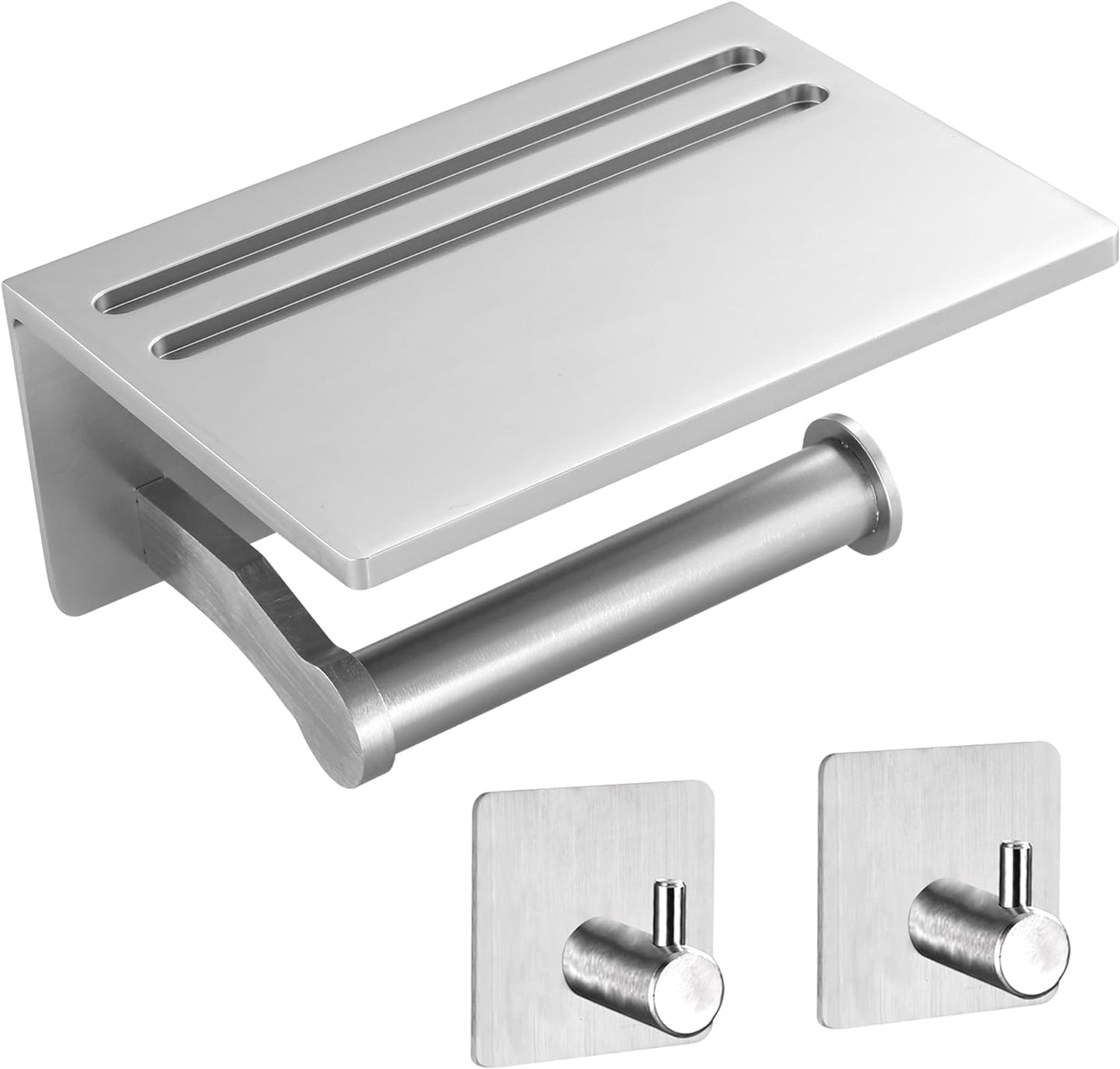 Smarthome Toilet Paper Holder with Shelf, Aluminum Tissue Roll Dispenser with Mobile Phone Storage Shelf for Bathroom, 3M Self Adhesiv or Wall-Mounted with Screws, Antique Brass