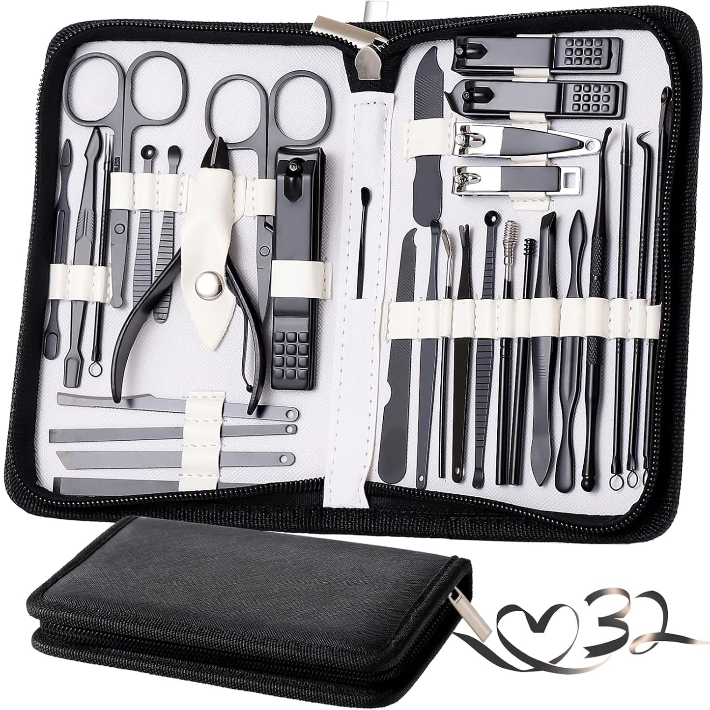 Manicure Set Pedicure Kit Professional 19 Pcs Nail Clipper for Men & Women Stainless Steel Sharp Cutter Grooming Nose Hair Scissors…Black Fingernails & Toenails with Portable Case (Wine Red_19 Pieces)