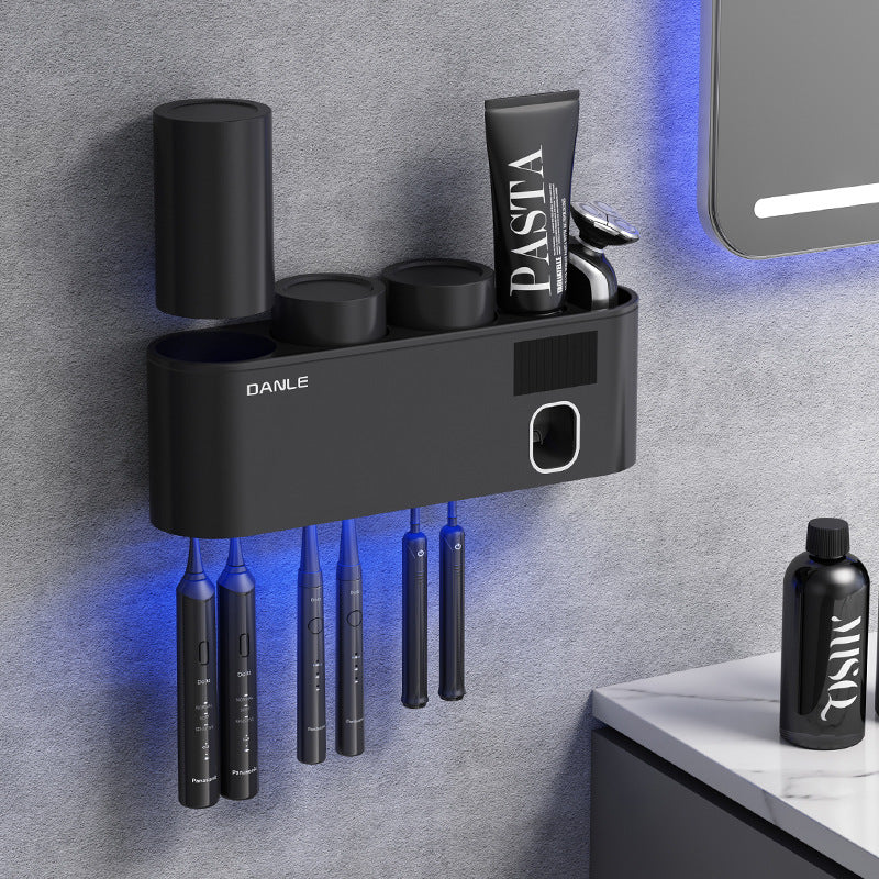 Multi-Functional Smart Toothbrush Holder Wall-Mounted Toothbrush Cup Holder Bathroom Shelf Toothpaste Dispenser
