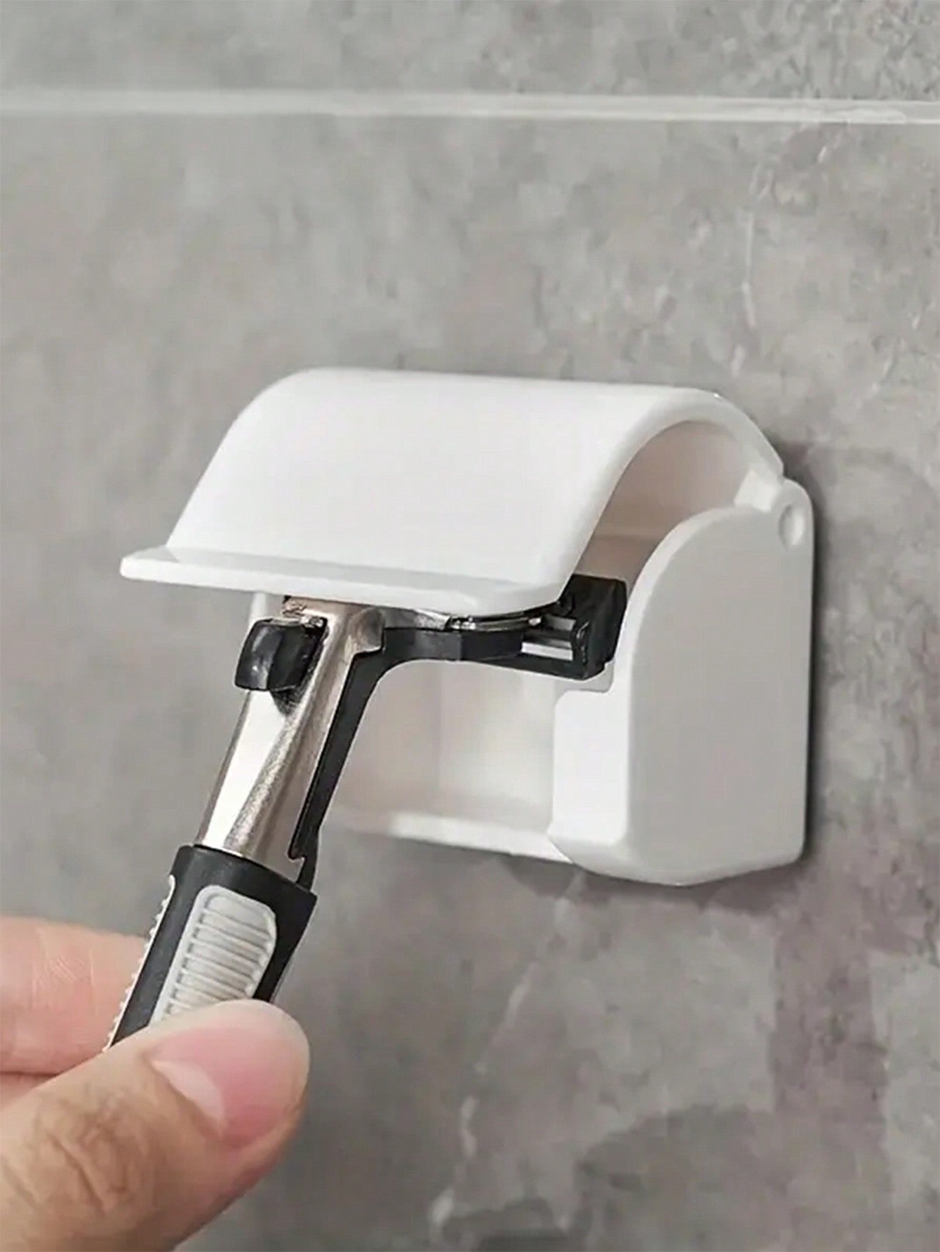 1Pc Wall-Mounted Razor Holder, Razor Storage Hook Rack, Razor Flip-Top Dustproof Storage Box, Manual Razor Holder,Organize Your Shower with a Razor Hanger and Electric Toothbrush Holder!Neat and Hygienic