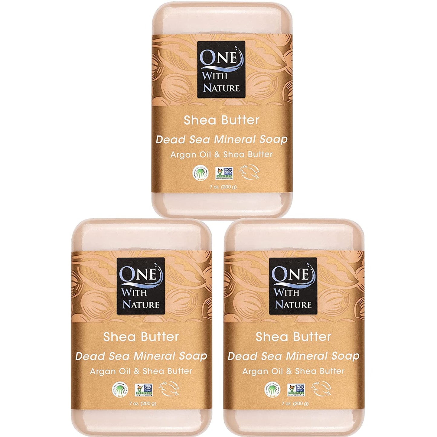 One with Nature 4 Oz Variety 3Pk-Mud, Activated Charcoal, and Dead Sea Mineral Soap with Argan Oil & Shea Butter - Dead Sea Salt Contains Magnesium, Sulfur & 21 Essential Minerals - Acne, Eczema
