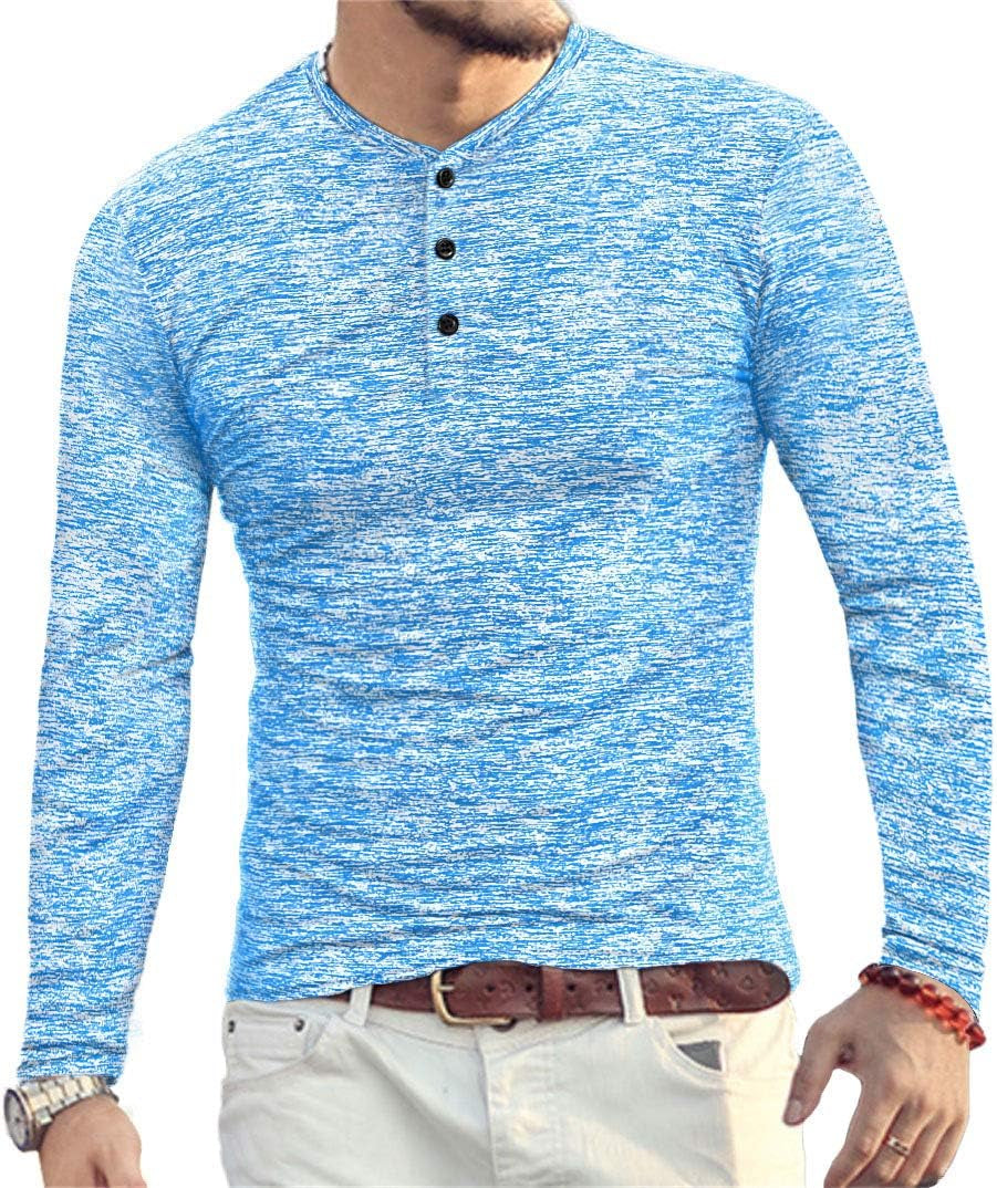 YTD Mens Fashion Casual Slim Fit Basic Henley Short/Long Sleeve Lightweight Summer T-Shirt