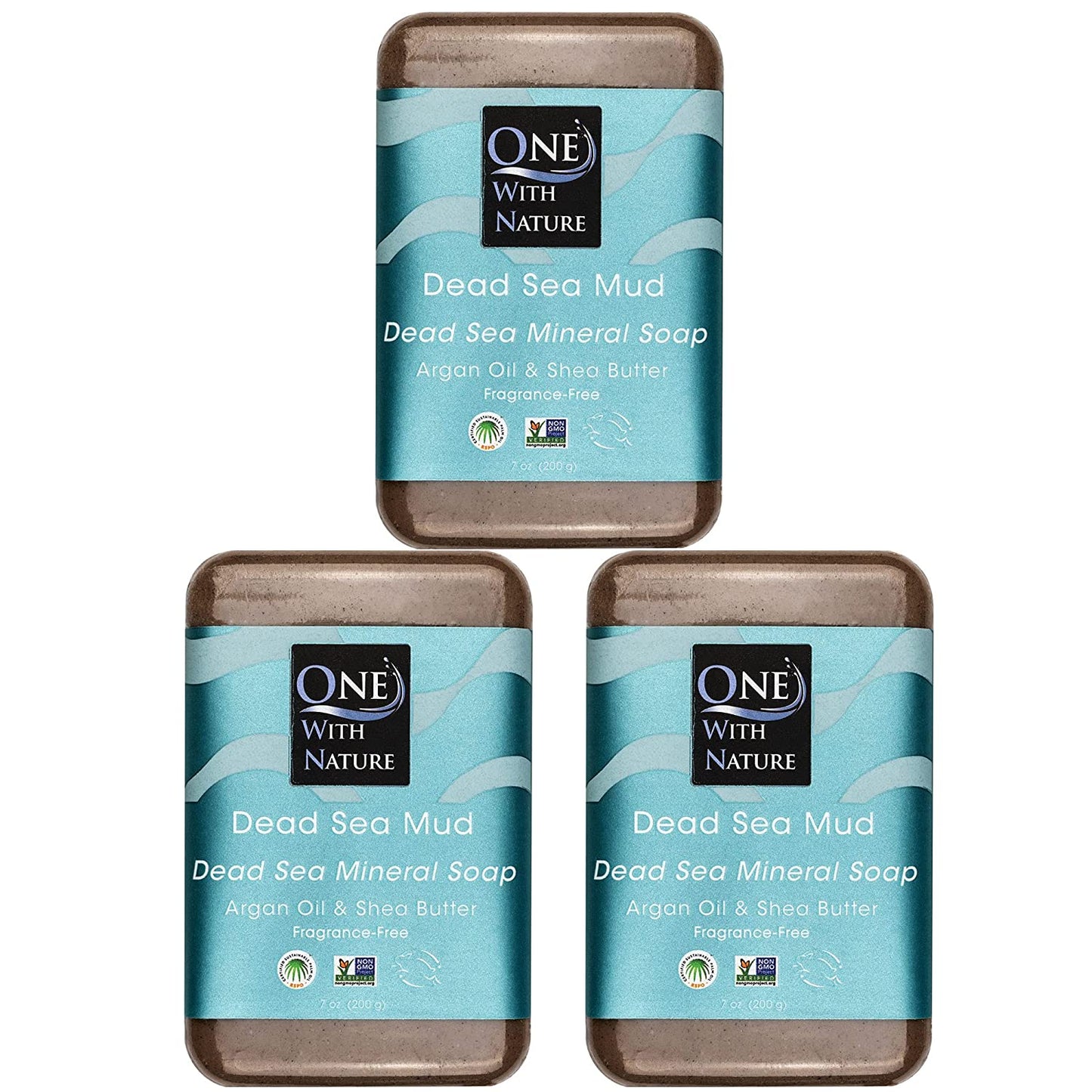 One with Nature 4 Oz Variety 3Pk-Mud, Activated Charcoal, and Dead Sea Mineral Soap with Argan Oil & Shea Butter - Dead Sea Salt Contains Magnesium, Sulfur & 21 Essential Minerals - Acne, Eczema