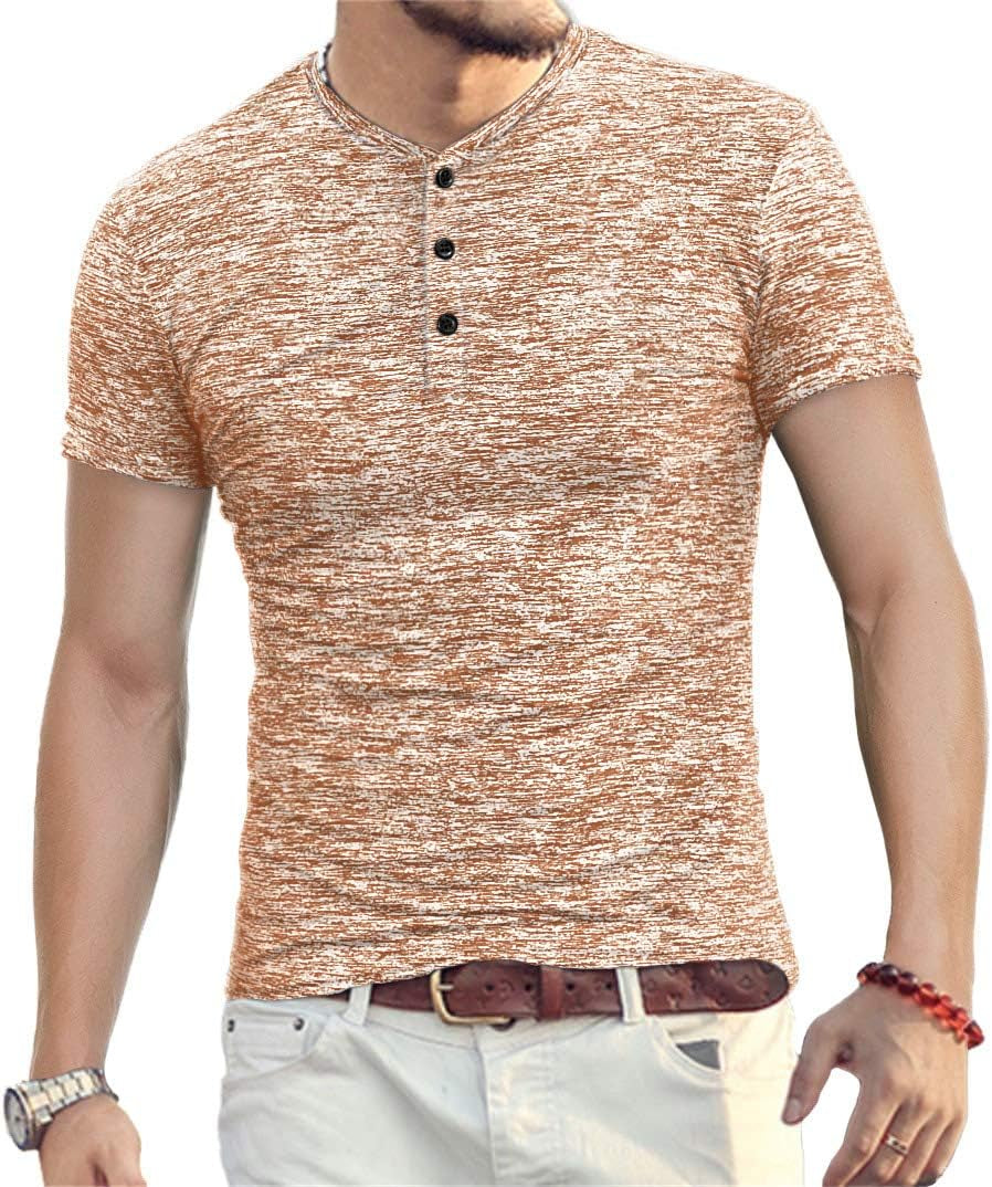 YTD Mens Fashion Casual Slim Fit Basic Henley Short/Long Sleeve Lightweight Summer T-Shirt