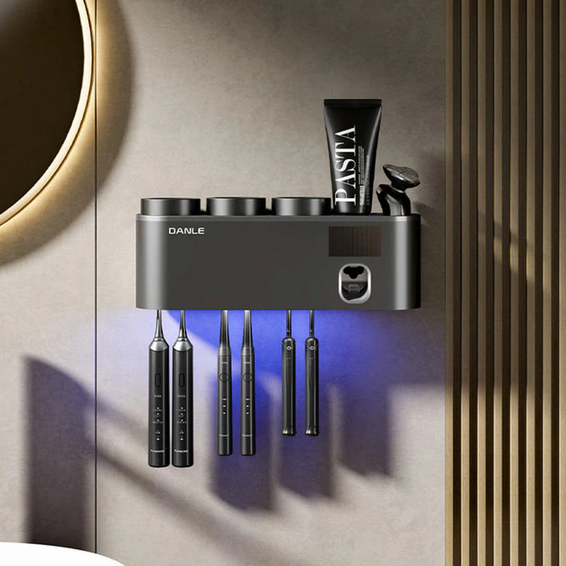 Multi-Functional Smart Toothbrush Holder Wall-Mounted Toothbrush Cup Holder Bathroom Shelf Toothpaste Dispenser