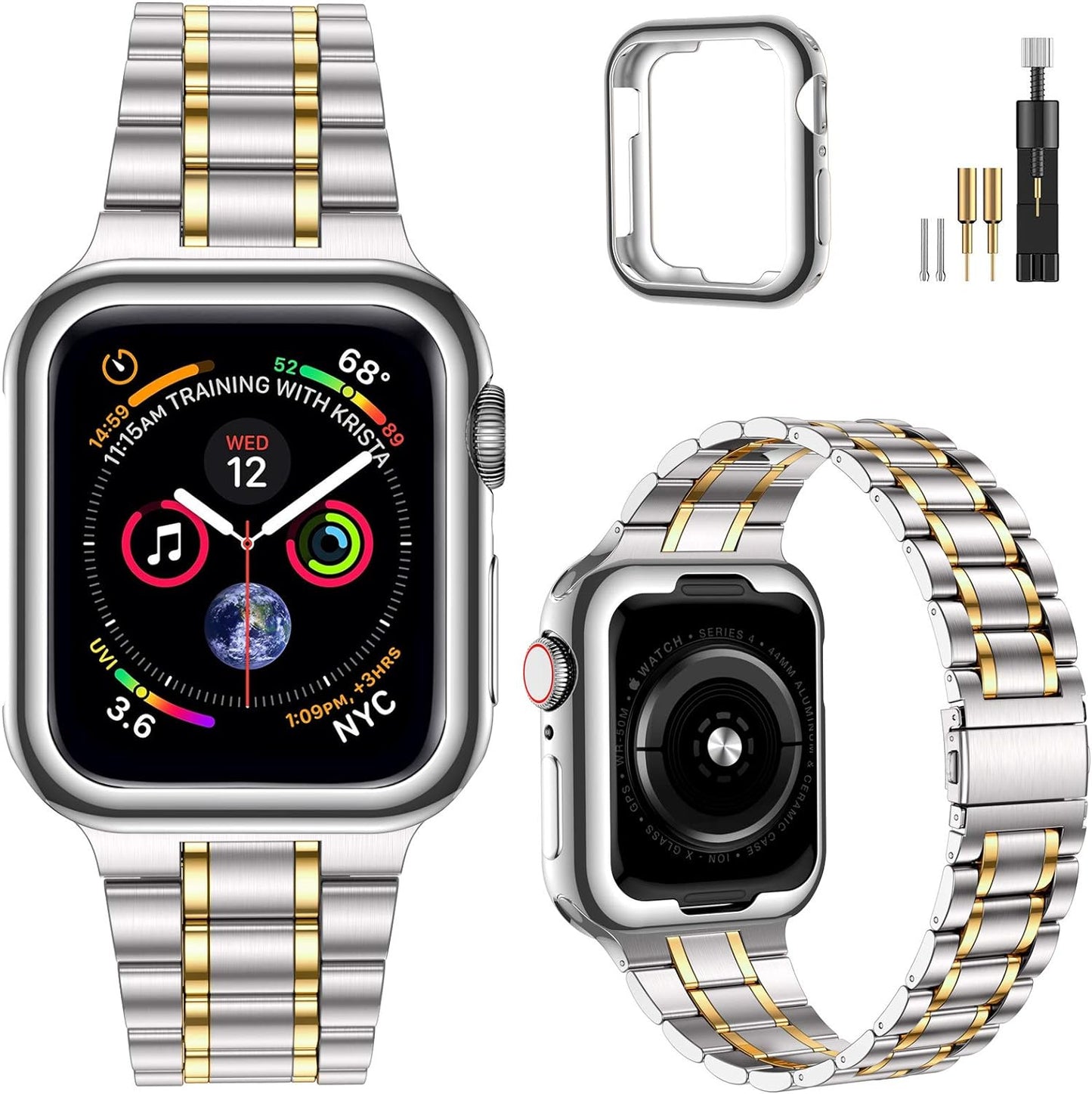 Miohhr Solid Stainless Steel Band Compatible with Apple Watch 49Mm 45Mm 44Mm 42Mm 41Mm 40Mm 38Mm, Metal Strap for Iwatch Series Ultra/Ultra2/9/8/7/6/5/4/3/2/1 SE Women and Men