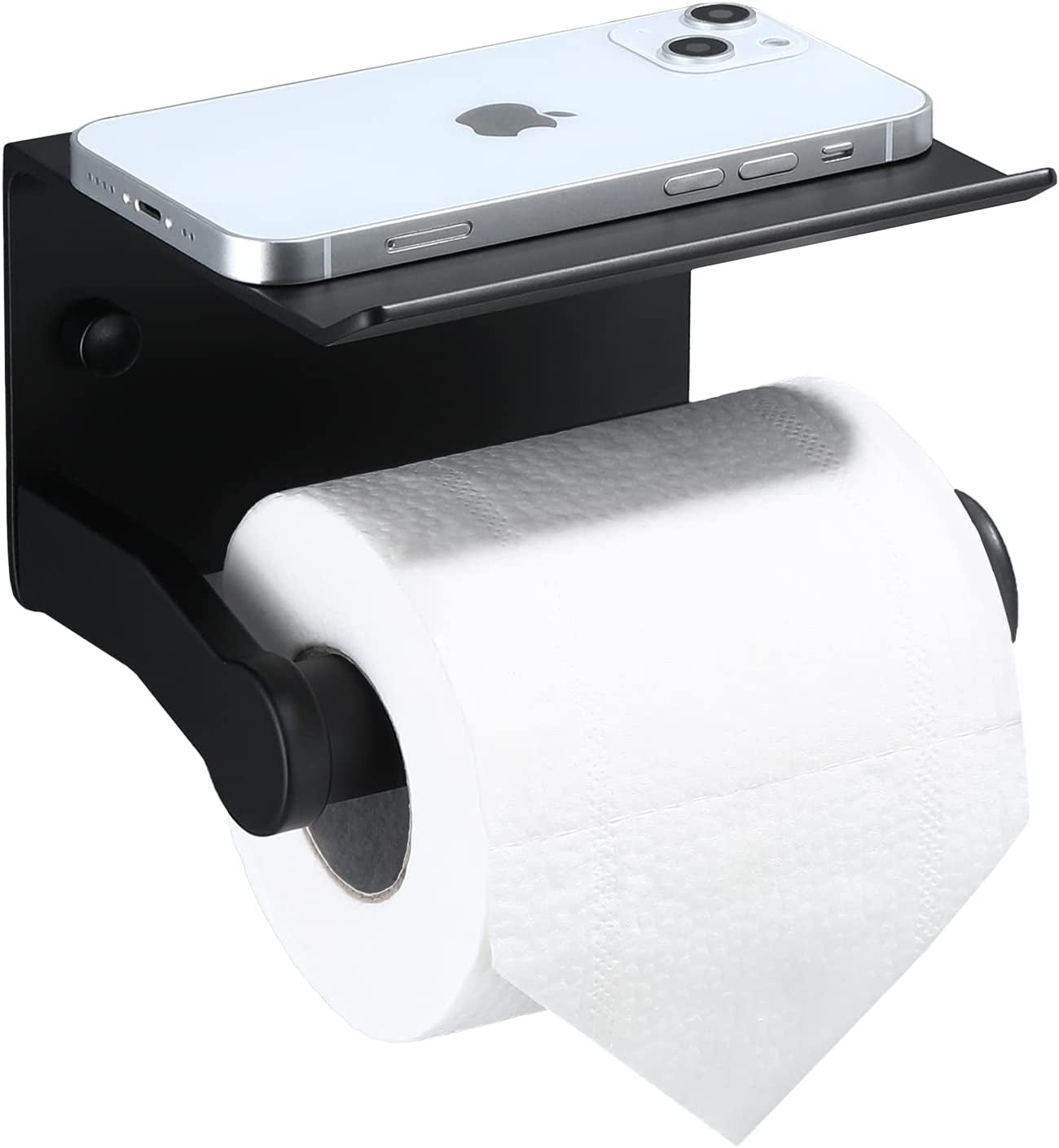 Smarthome Toilet Paper Holder with Shelf, Aluminum Tissue Roll Dispenser with Mobile Phone Storage Shelf for Bathroom, 3M Self Adhesiv or Wall-Mounted with Screws, Antique Brass