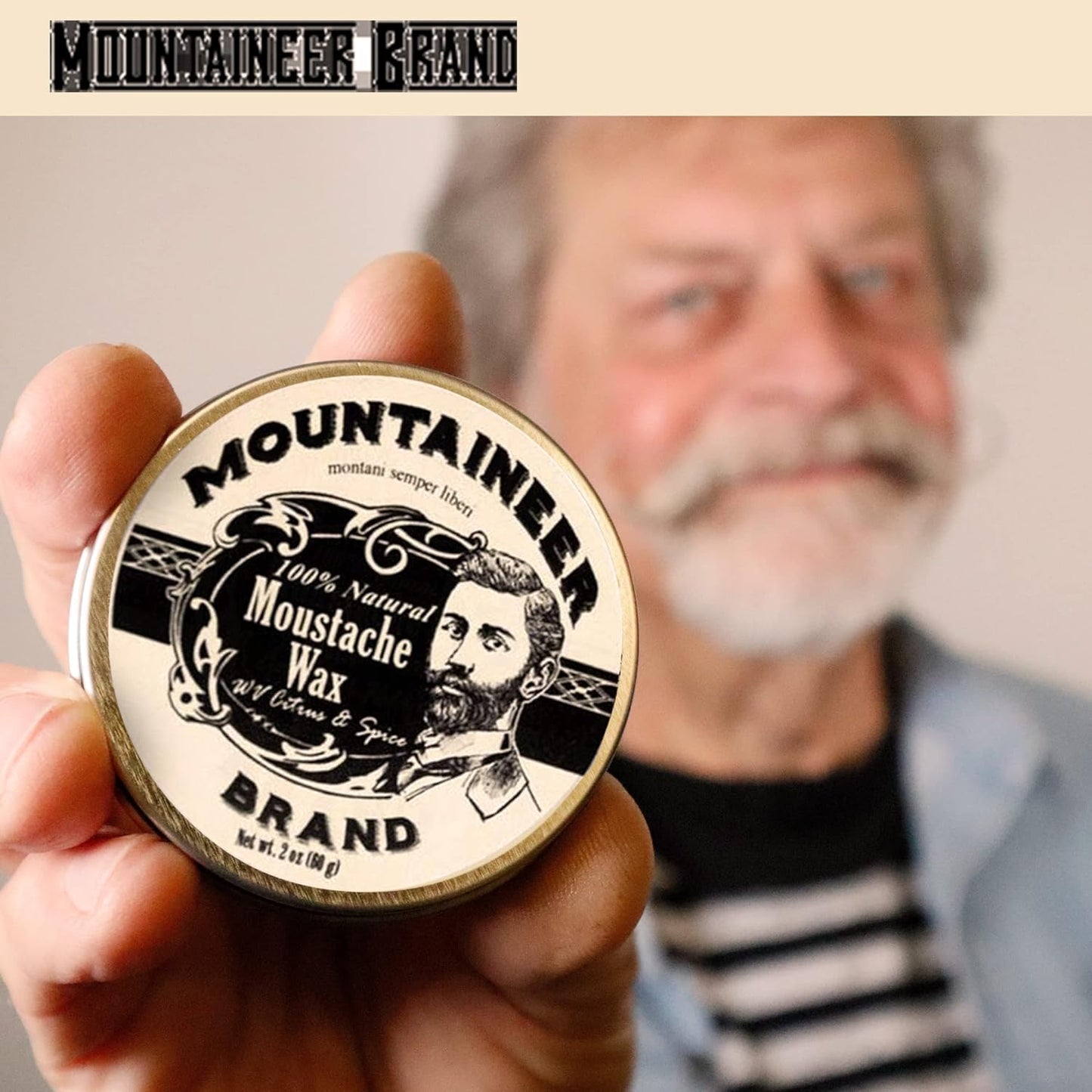Mountaineer Brand Mustache Wax | Strong Hold | All Natural Ingredients with Beeswax | Grooming Beard Moustache Wax for Men | Made in USA | Citrus & Spice Scent 2Oz