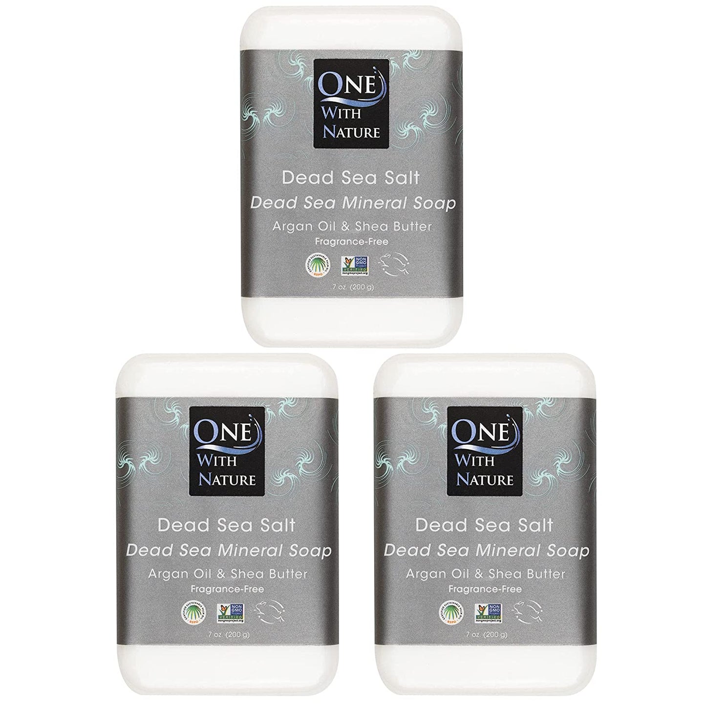 One with Nature 4 Oz Variety 3Pk-Mud, Activated Charcoal, and Dead Sea Mineral Soap with Argan Oil & Shea Butter - Dead Sea Salt Contains Magnesium, Sulfur & 21 Essential Minerals - Acne, Eczema