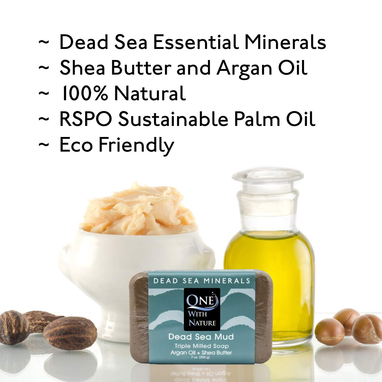 One with Nature 4 Oz Variety 3Pk-Mud, Activated Charcoal, and Dead Sea Mineral Soap with Argan Oil & Shea Butter - Dead Sea Salt Contains Magnesium, Sulfur & 21 Essential Minerals - Acne, Eczema