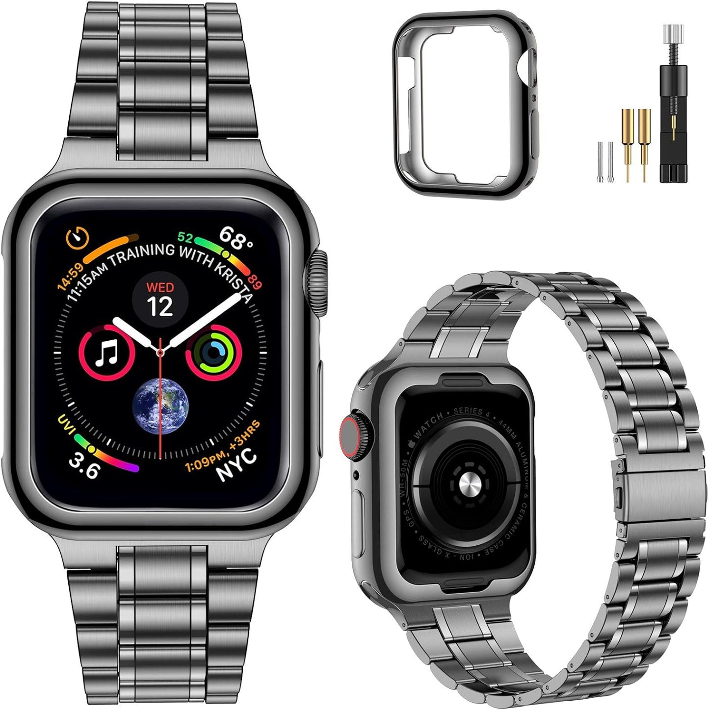 Miohhr Solid Stainless Steel Band Compatible with Apple Watch 49Mm 45Mm 44Mm 42Mm 41Mm 40Mm 38Mm, Metal Strap for Iwatch Series Ultra/Ultra2/9/8/7/6/5/4/3/2/1 SE Women and Men