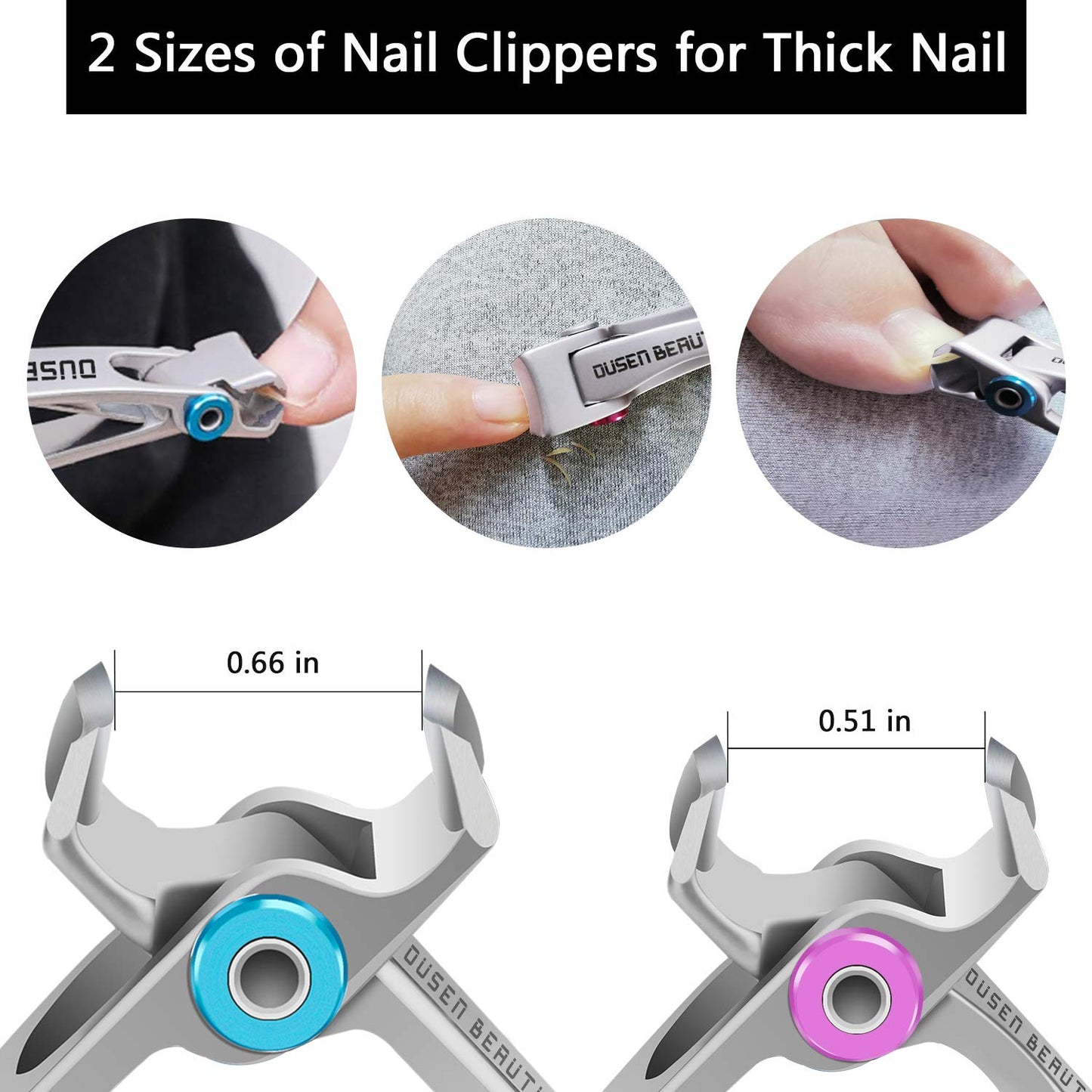 Nail Clippers for Thick Nails, Extra Wide Jaw Opening Nail Cutter for Hard Toenail, Stainless Steel Fingernail Big Toenail Trimmer with Nail File 3 Pcs Set for Large Toenail Seniors & Men & Women