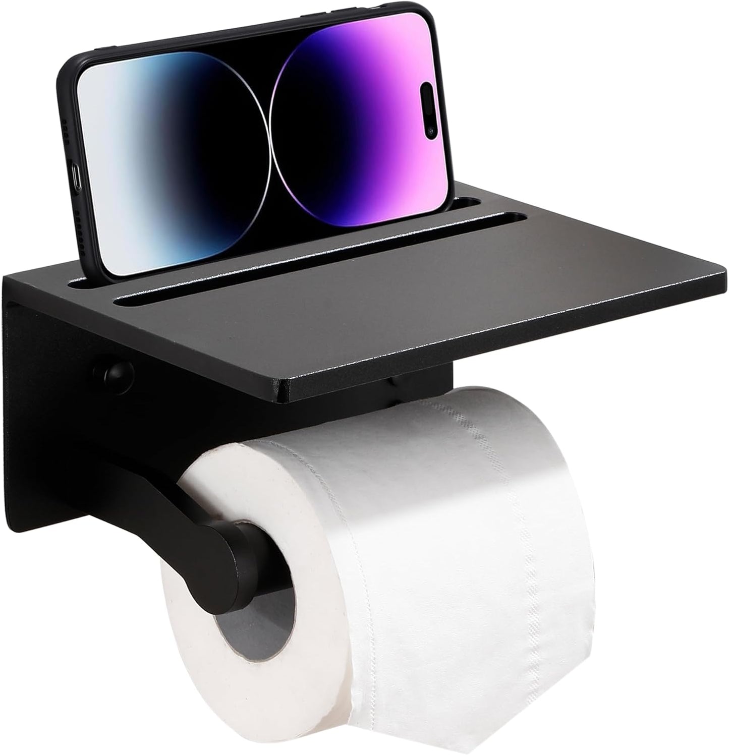 Smarthome Toilet Paper Holder with Shelf, Aluminum Tissue Roll Dispenser with Mobile Phone Storage Shelf for Bathroom, 3M Self Adhesiv or Wall-Mounted with Screws, Antique Brass