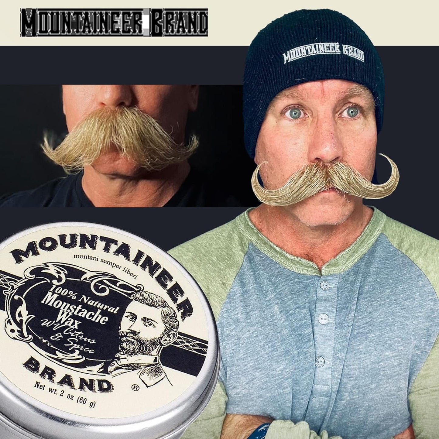 Mountaineer Brand Mustache Wax | Strong Hold | All Natural Ingredients with Beeswax | Grooming Beard Moustache Wax for Men | Made in USA | Citrus & Spice Scent 2Oz