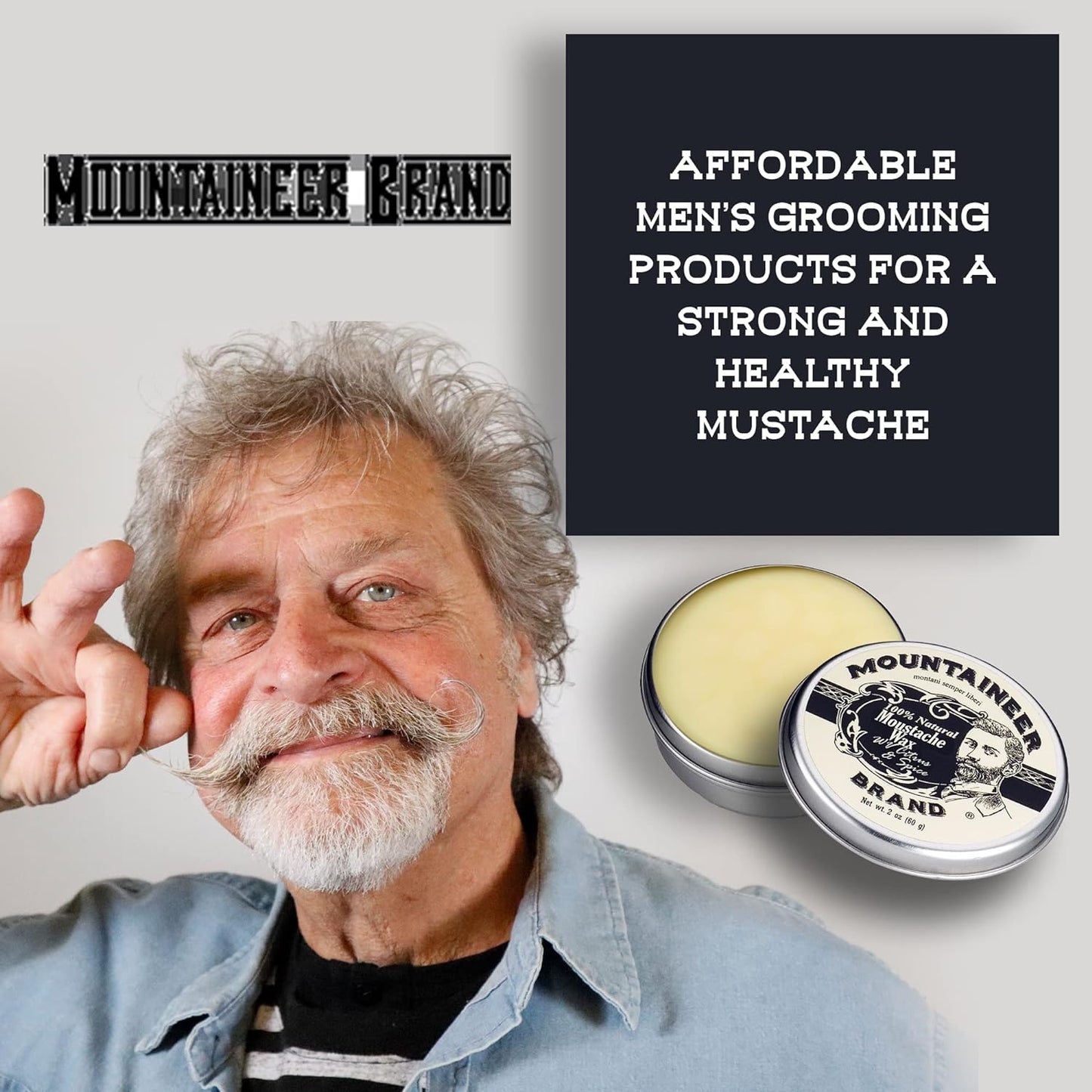Mountaineer Brand Mustache Wax | Strong Hold | All Natural Ingredients with Beeswax | Grooming Beard Moustache Wax for Men | Made in USA | Citrus & Spice Scent 2Oz