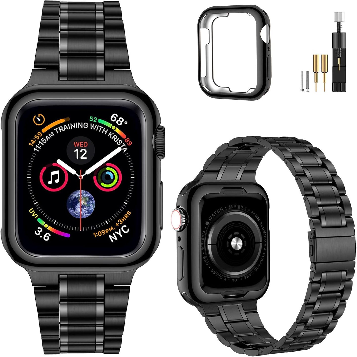 Miohhr Solid Stainless Steel Band Compatible with Apple Watch 49Mm 45Mm 44Mm 42Mm 41Mm 40Mm 38Mm, Metal Strap for Iwatch Series Ultra/Ultra2/9/8/7/6/5/4/3/2/1 SE Women and Men