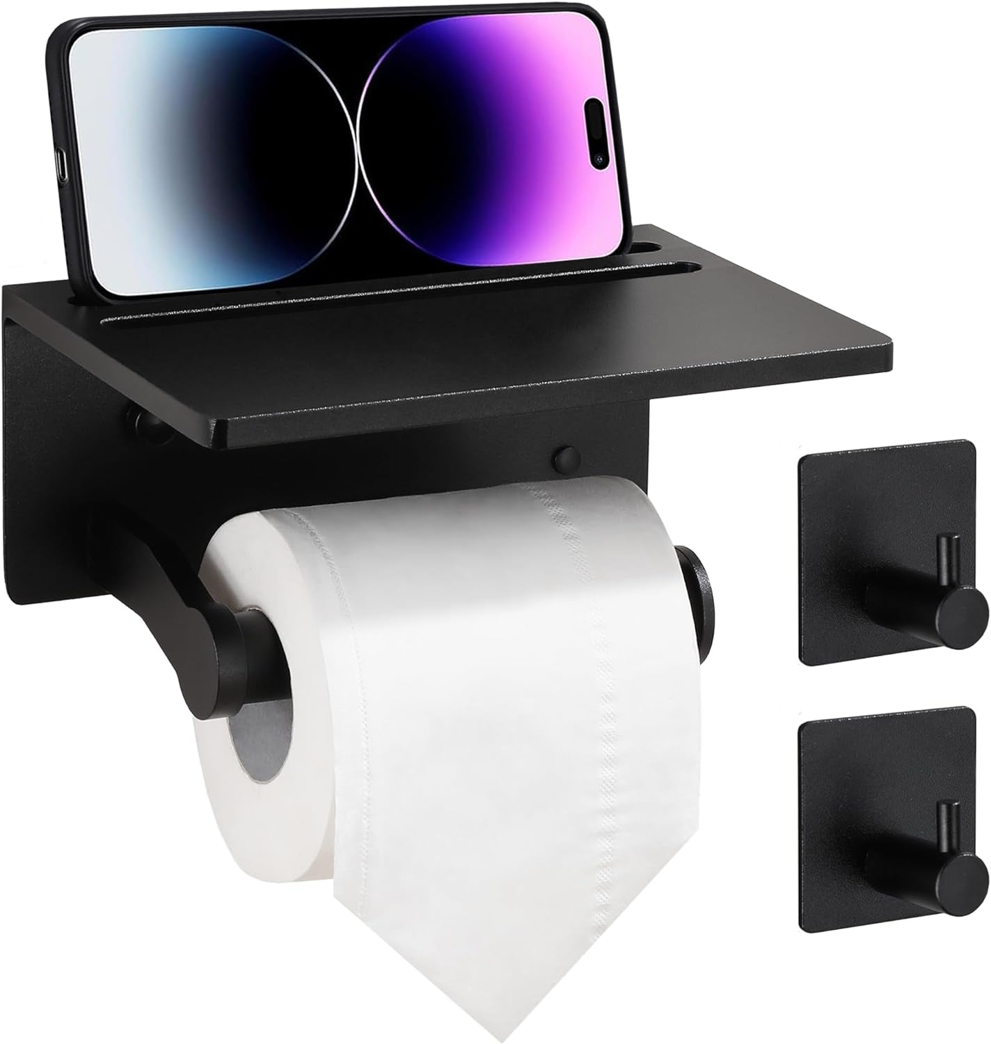 Smarthome Toilet Paper Holder with Shelf, Aluminum Tissue Roll Dispenser with Mobile Phone Storage Shelf for Bathroom, 3M Self Adhesiv or Wall-Mounted with Screws, Antique Brass