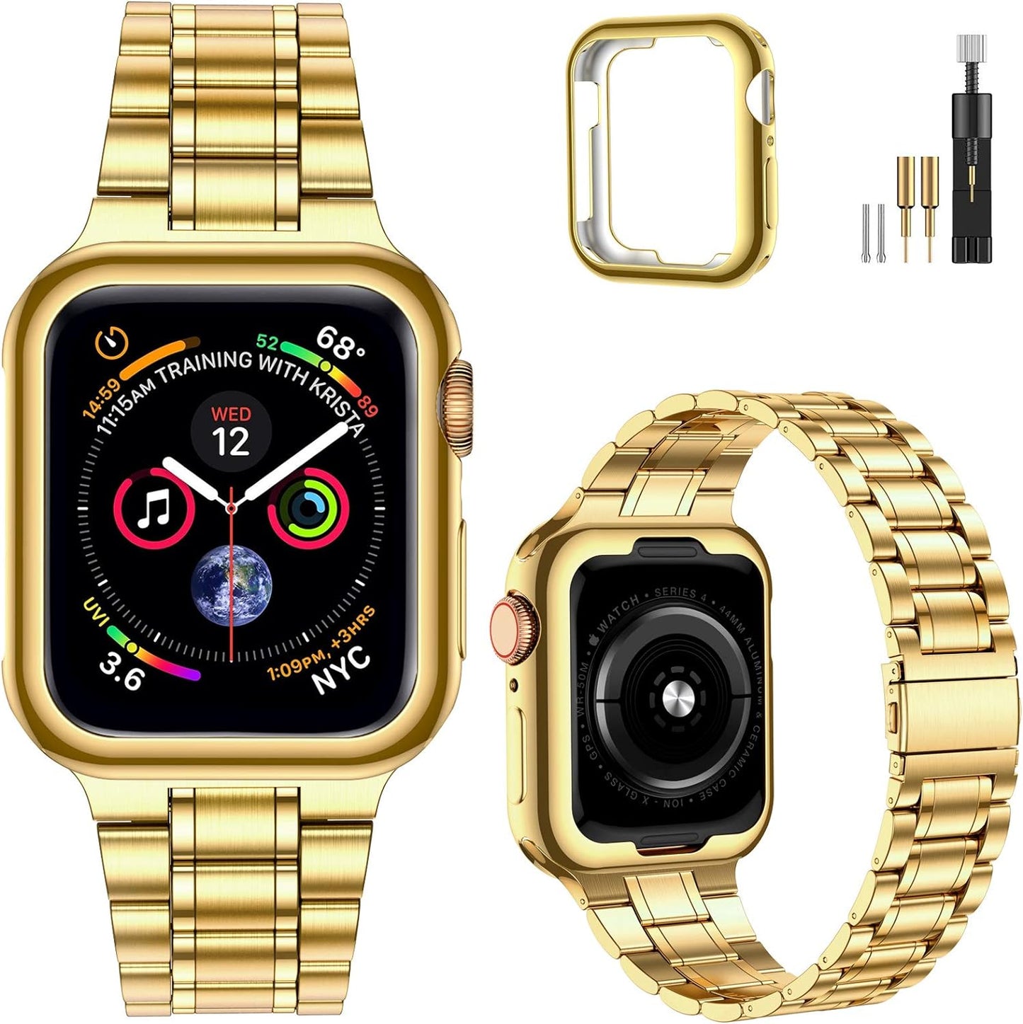Miohhr Solid Stainless Steel Band Compatible with Apple Watch 49Mm 45Mm 44Mm 42Mm 41Mm 40Mm 38Mm, Metal Strap for Iwatch Series Ultra/Ultra2/9/8/7/6/5/4/3/2/1 SE Women and Men