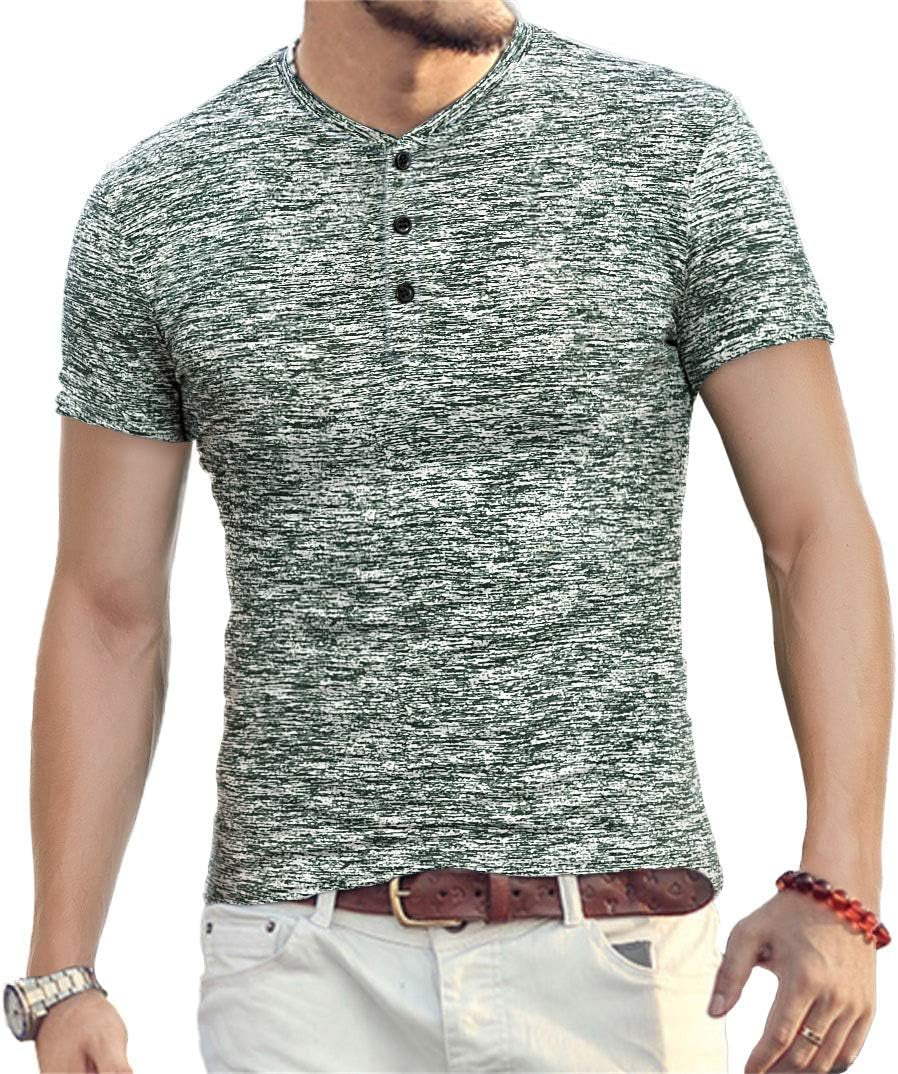 YTD Mens Fashion Casual Slim Fit Basic Henley Short/Long Sleeve Lightweight Summer T-Shirt