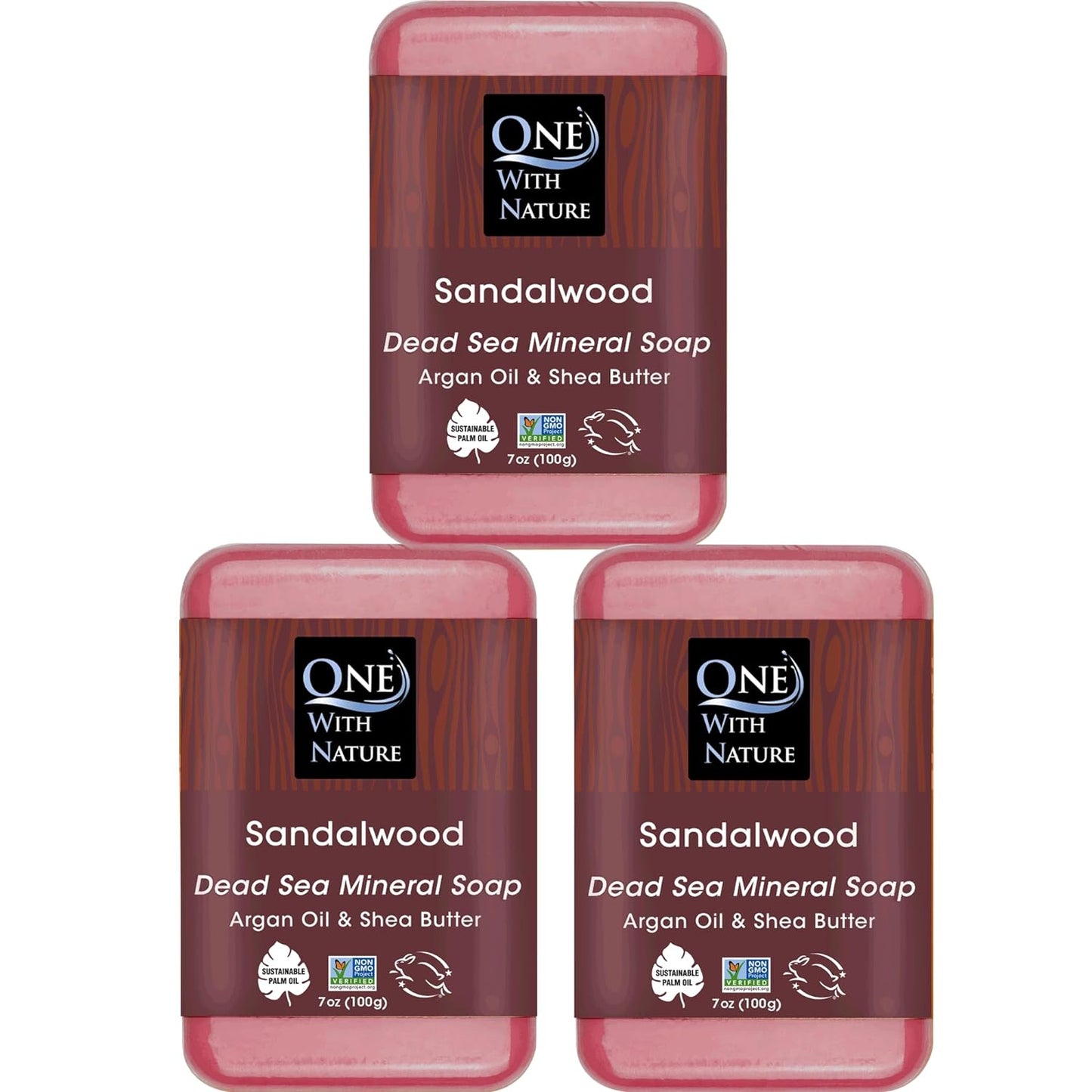 One with Nature 4 Oz Variety 3Pk-Mud, Activated Charcoal, and Dead Sea Mineral Soap with Argan Oil & Shea Butter - Dead Sea Salt Contains Magnesium, Sulfur & 21 Essential Minerals - Acne, Eczema