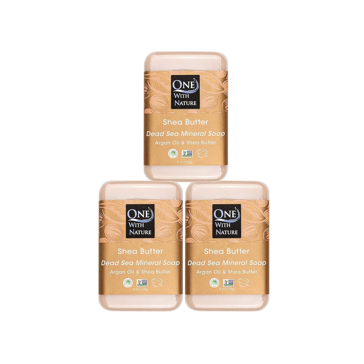 One with Nature 4 Oz Variety 3Pk-Mud, Activated Charcoal, and Dead Sea Mineral Soap with Argan Oil & Shea Butter - Dead Sea Salt Contains Magnesium, Sulfur & 21 Essential Minerals - Acne, Eczema