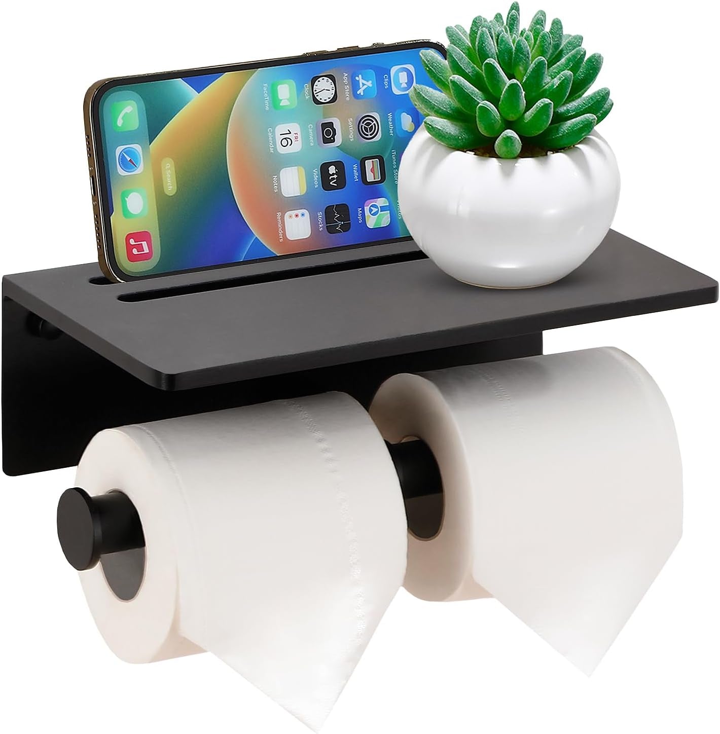 Smarthome Toilet Paper Holder with Shelf, Aluminum Tissue Roll Dispenser with Mobile Phone Storage Shelf for Bathroom, 3M Self Adhesiv or Wall-Mounted with Screws, Antique Brass