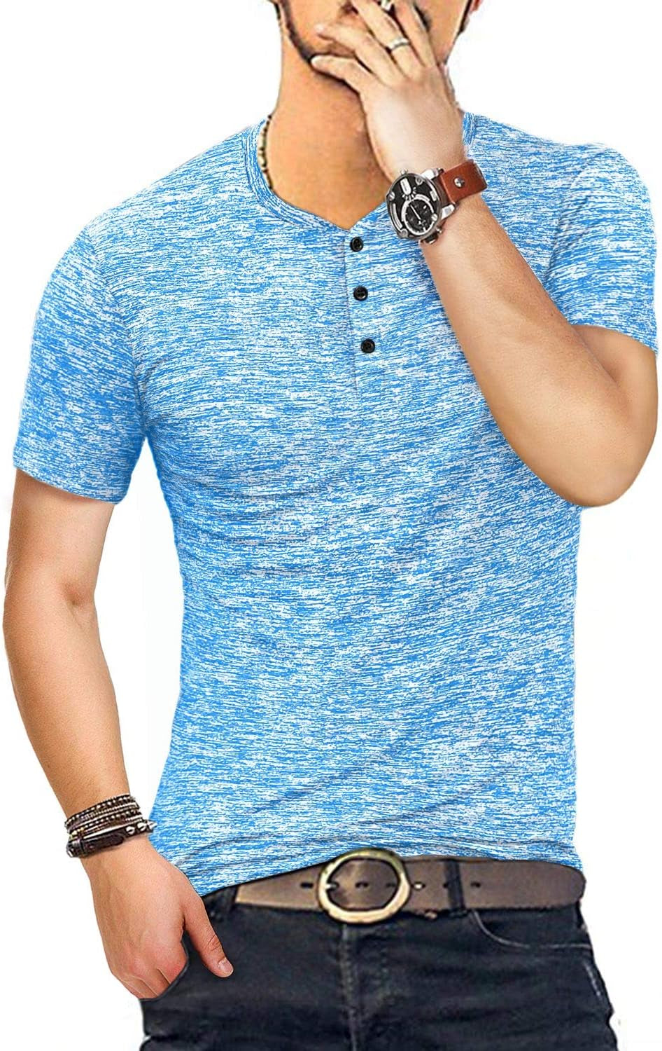 YTD Mens Fashion Casual Slim Fit Basic Henley Short/Long Sleeve Lightweight Summer T-Shirt