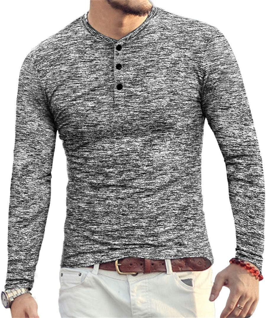 YTD Mens Fashion Casual Slim Fit Basic Henley Short/Long Sleeve Lightweight Summer T-Shirt