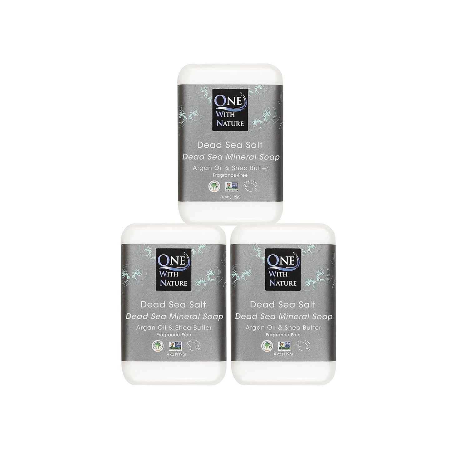 One with Nature 4 Oz Variety 3Pk-Mud, Activated Charcoal, and Dead Sea Mineral Soap with Argan Oil & Shea Butter - Dead Sea Salt Contains Magnesium, Sulfur & 21 Essential Minerals - Acne, Eczema