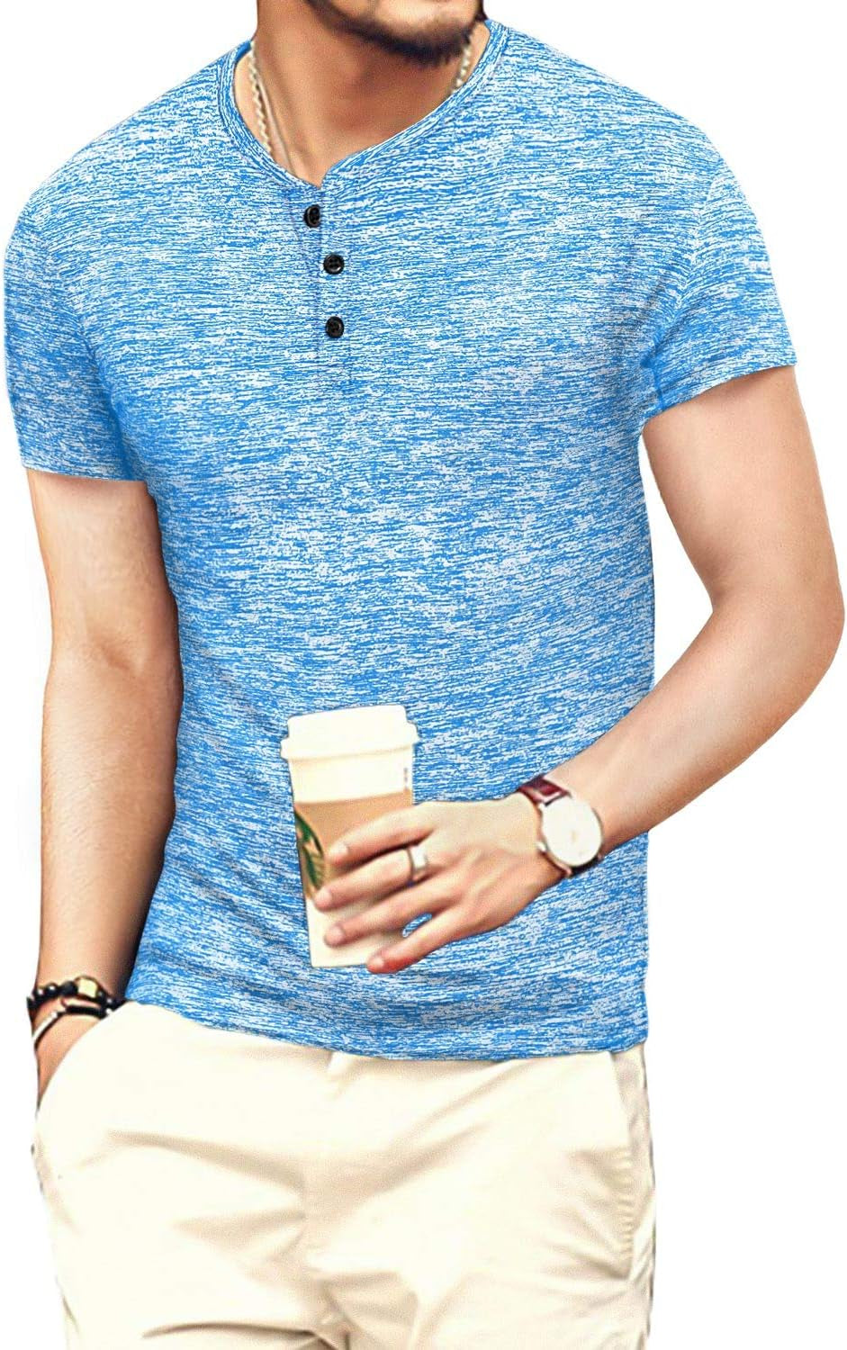 YTD Mens Fashion Casual Slim Fit Basic Henley Short/Long Sleeve Lightweight Summer T-Shirt