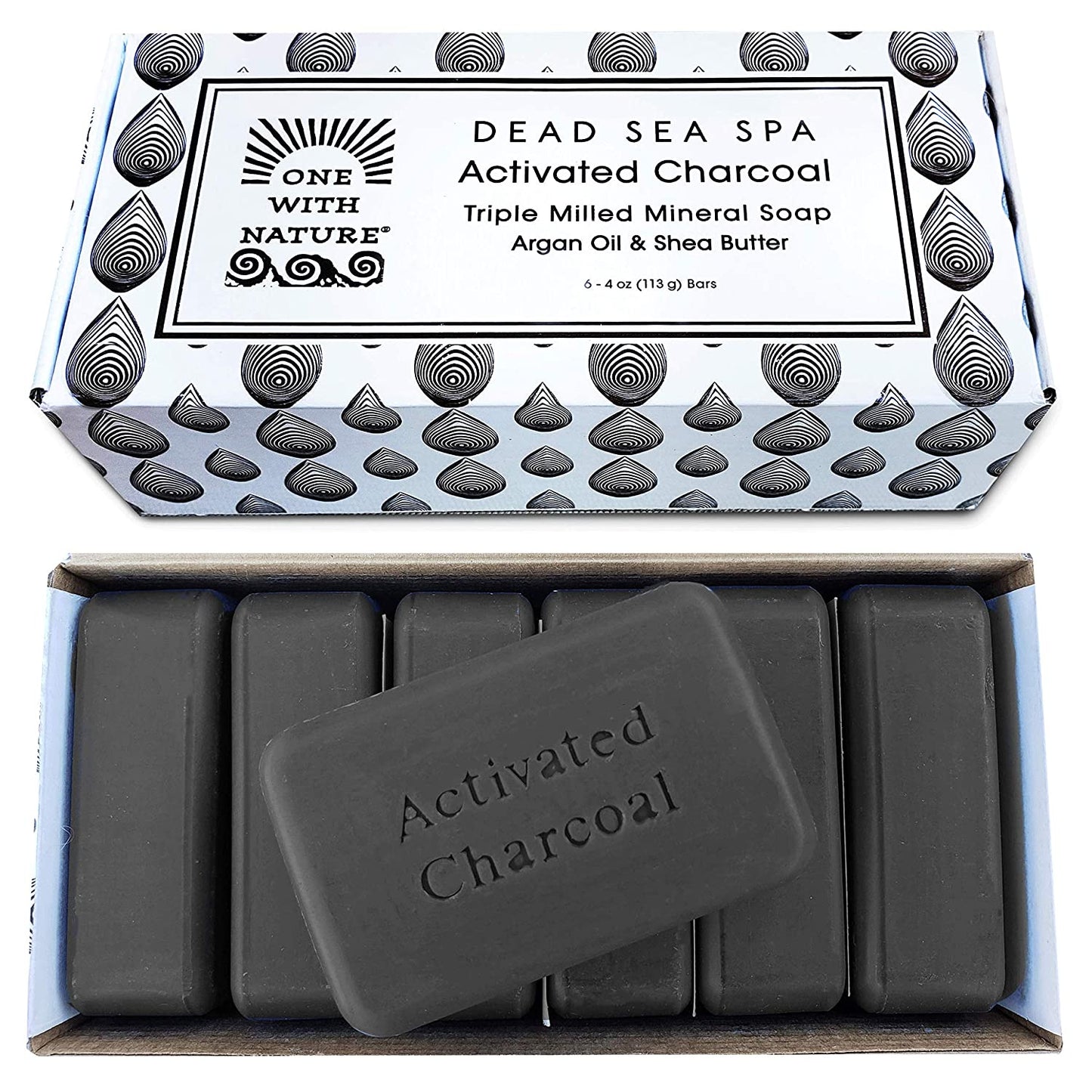 One with Nature 4 Oz Variety 3Pk-Mud, Activated Charcoal, and Dead Sea Mineral Soap with Argan Oil & Shea Butter - Dead Sea Salt Contains Magnesium, Sulfur & 21 Essential Minerals - Acne, Eczema