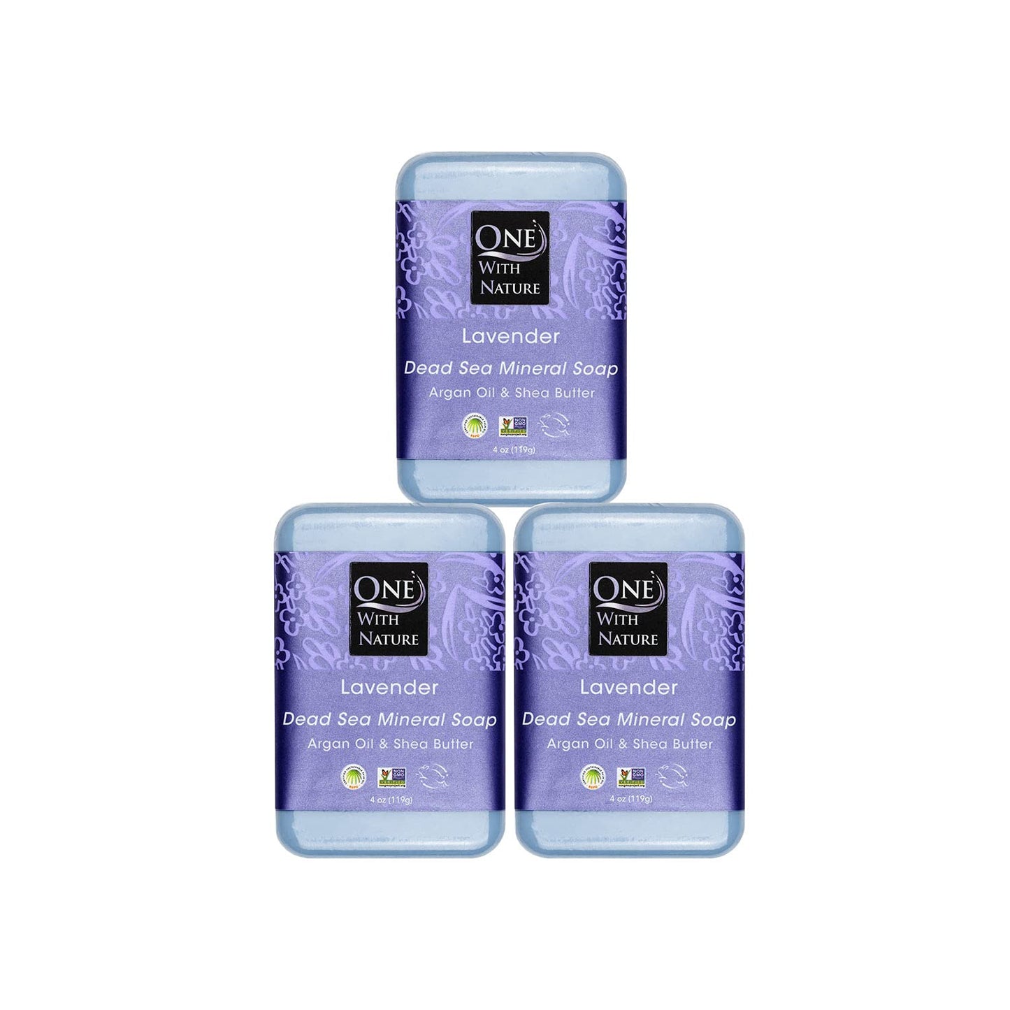 One with Nature 4 Oz Variety 3Pk-Mud, Activated Charcoal, and Dead Sea Mineral Soap with Argan Oil & Shea Butter - Dead Sea Salt Contains Magnesium, Sulfur & 21 Essential Minerals - Acne, Eczema
