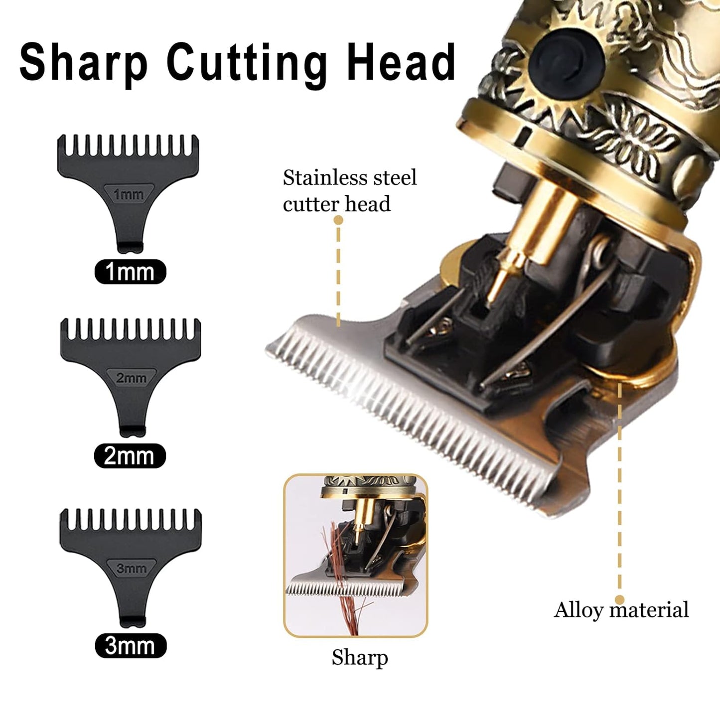 Hair Clippers for Men Professional Hair Trimmer Cordless Clippers for Hair Cutting Rechargeable Zero Gapped Barber Clippers with Guide Combs(Gold)
