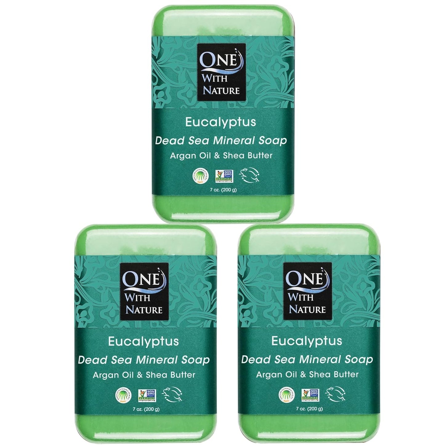 One with Nature 4 Oz Variety 3Pk-Mud, Activated Charcoal, and Dead Sea Mineral Soap with Argan Oil & Shea Butter - Dead Sea Salt Contains Magnesium, Sulfur & 21 Essential Minerals - Acne, Eczema
