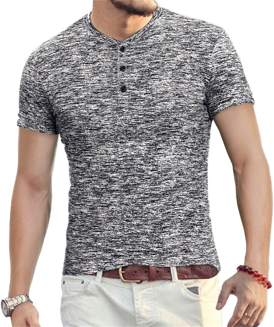 YTD Mens Fashion Casual Slim Fit Basic Henley Short/Long Sleeve Lightweight Summer T-Shirt