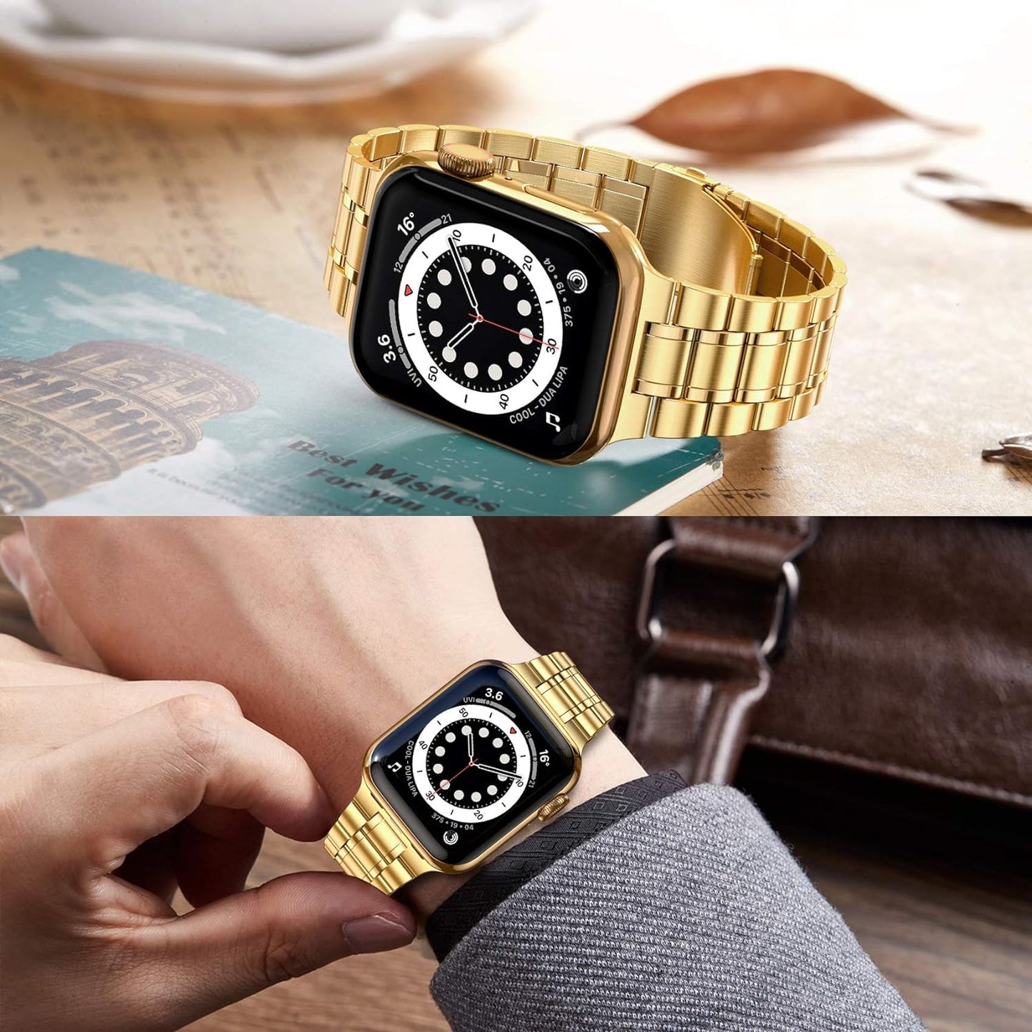 Miohhr Solid Stainless Steel Band Compatible with Apple Watch 49Mm 45Mm 44Mm 42Mm 41Mm 40Mm 38Mm, Metal Strap for Iwatch Series Ultra/Ultra2/9/8/7/6/5/4/3/2/1 SE Women and Men