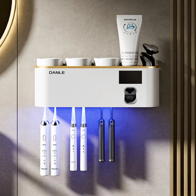 Multi-Functional Smart Toothbrush Holder Wall-Mounted Toothbrush Cup Holder Bathroom Shelf Toothpaste Dispenser