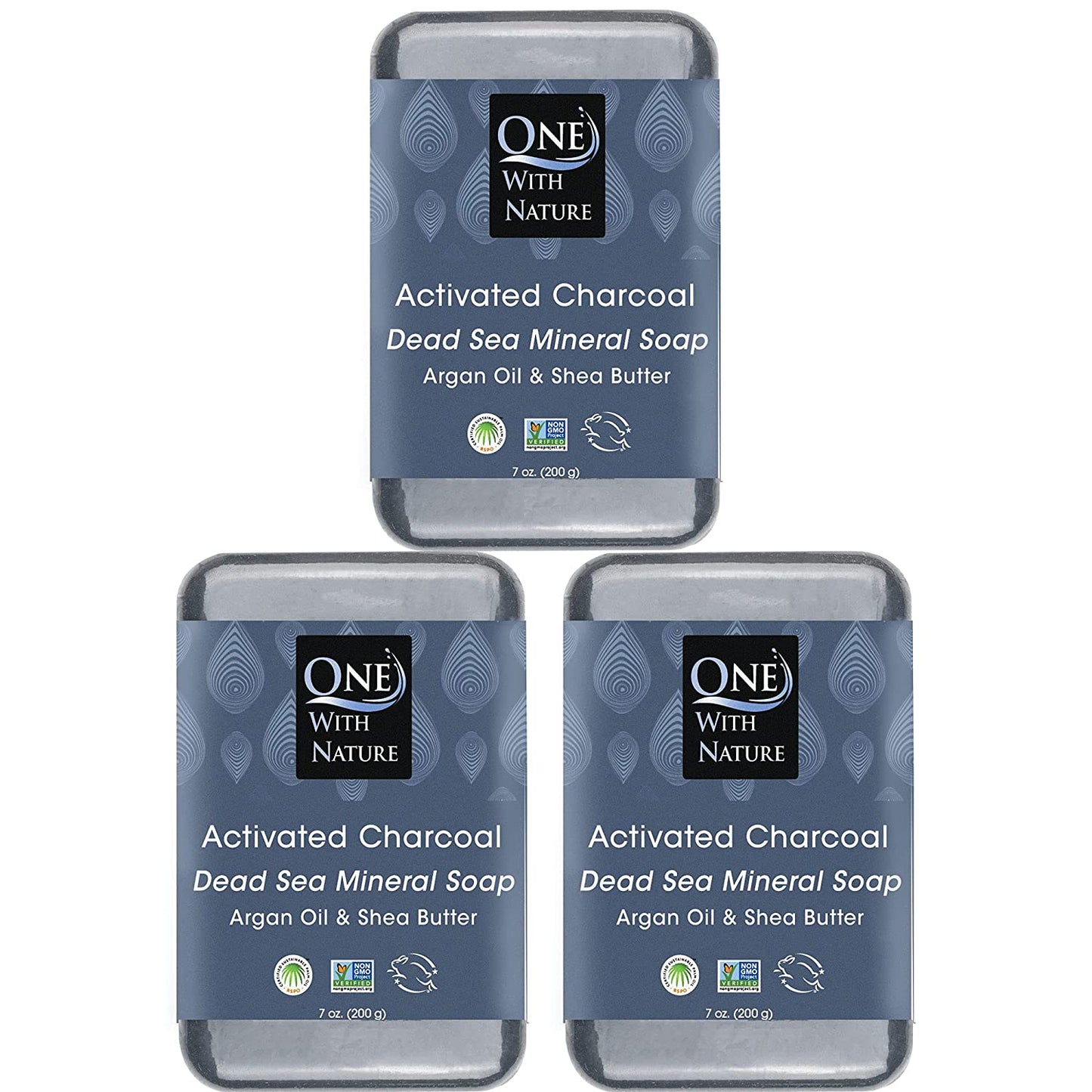 One with Nature 4 Oz Variety 3Pk-Mud, Activated Charcoal, and Dead Sea Mineral Soap with Argan Oil & Shea Butter - Dead Sea Salt Contains Magnesium, Sulfur & 21 Essential Minerals - Acne, Eczema