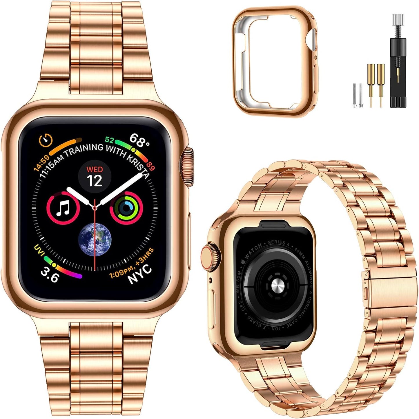 Miohhr Solid Stainless Steel Band Compatible with Apple Watch 49Mm 45Mm 44Mm 42Mm 41Mm 40Mm 38Mm, Metal Strap for Iwatch Series Ultra/Ultra2/9/8/7/6/5/4/3/2/1 SE Women and Men