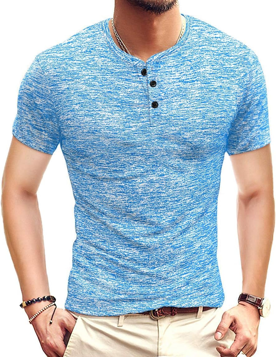 YTD Mens Fashion Casual Slim Fit Basic Henley Short/Long Sleeve Lightweight Summer T-Shirt