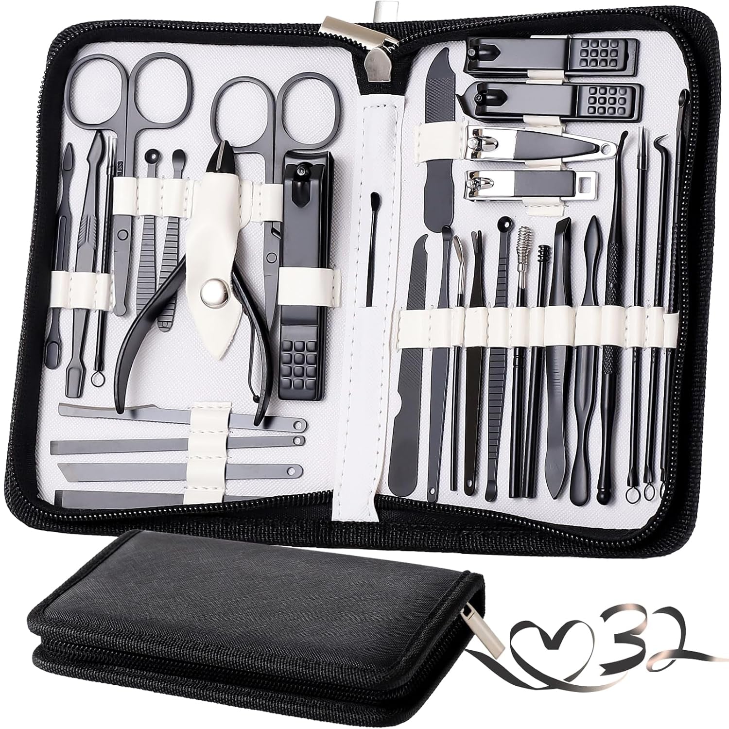 Manicure Set Pedicure Kit Professional 19 Pcs Nail Clipper for Men & Women Stainless Steel Sharp Cutter Grooming Nose Hair Scissors…Black Fingernails & Toenails with Portable Case (Wine Red_19 Pieces)