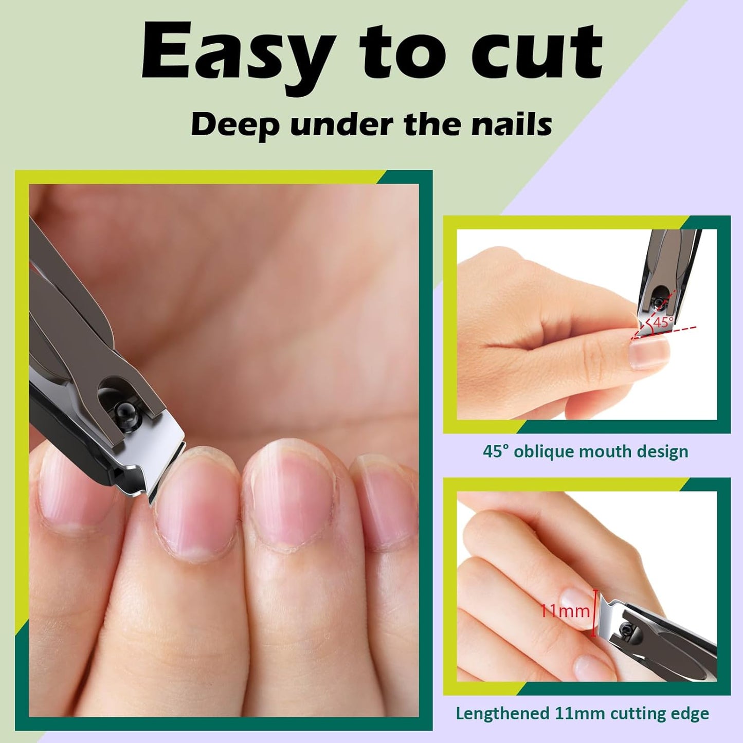 GLAMFIELDS Nail Clipper with Catcher, Large Fingernail Toenail Clipper,Slanted Edge Nail Clippers Leather Case Packed Good Gift for Men and Women 2PACK