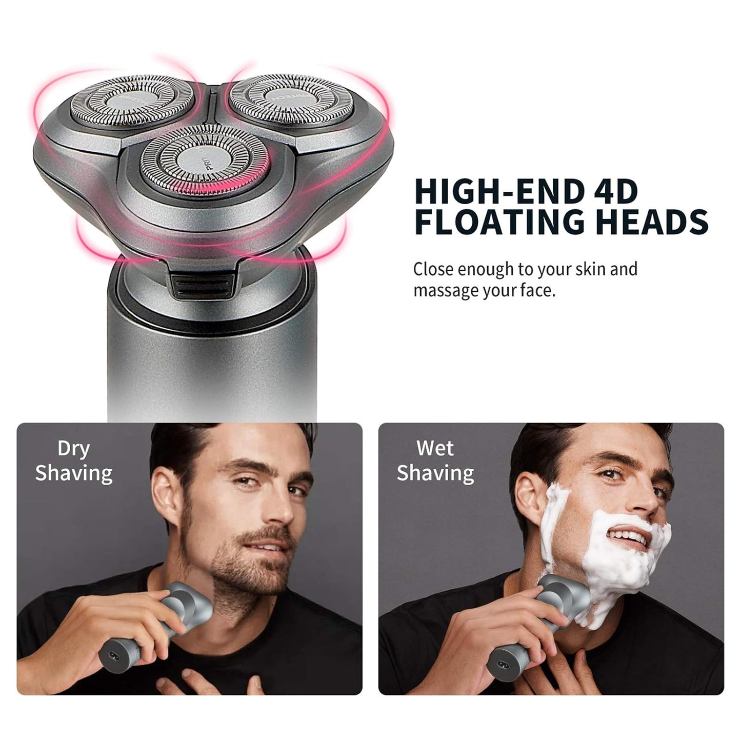 Electric Razor Rechargeable Face Shaver - Rotary Shaver Beard Nose Hair Trimmer, Waterproof Wet/Dry Shaving Kit with 3 in 1 Rotary Razor, Standing Rechargeable Base, USB Recharging, Aurora Gray