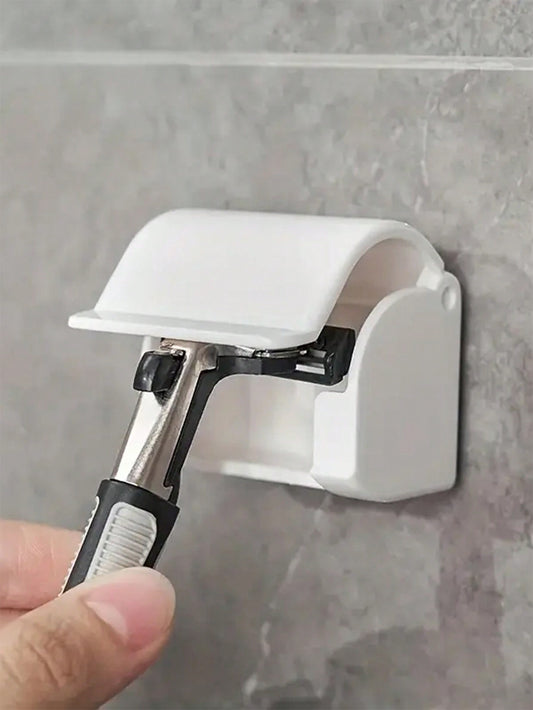 1Pc Wall-Mounted Razor Holder, Razor Storage Hook Rack, Razor Flip-Top Dustproof Storage Box, Manual Razor Holder,Organize Your Shower with a Razor Hanger and Electric Toothbrush Holder!Neat and Hygienic