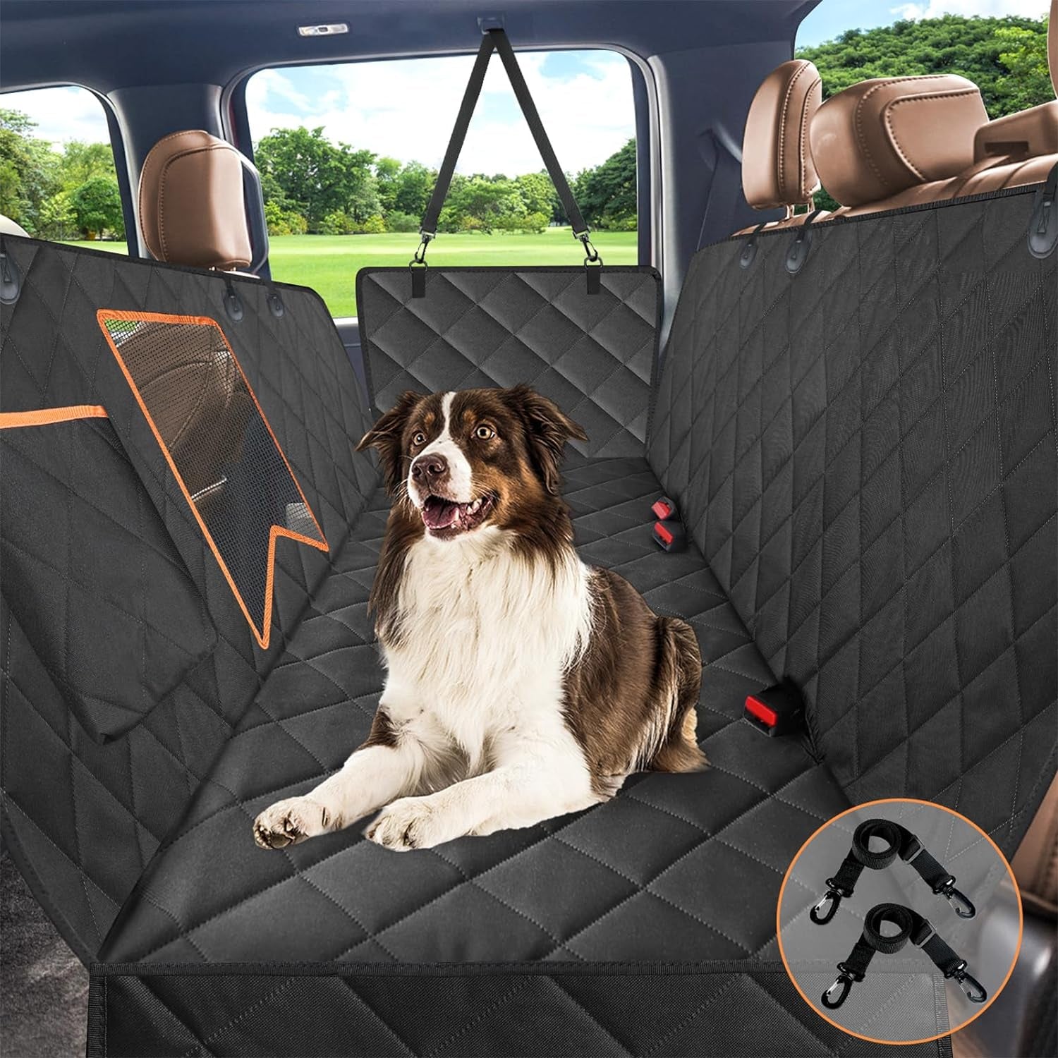 Kytely Dog Car Seat Cover for Back Seat,Waterproof Hammock with Mesh Window, Anti-Scratch Nonslip Car Seat Protector for Dogs, 600D Heavy Duty Dog Seat Cover for Cars Trucks and Suvs