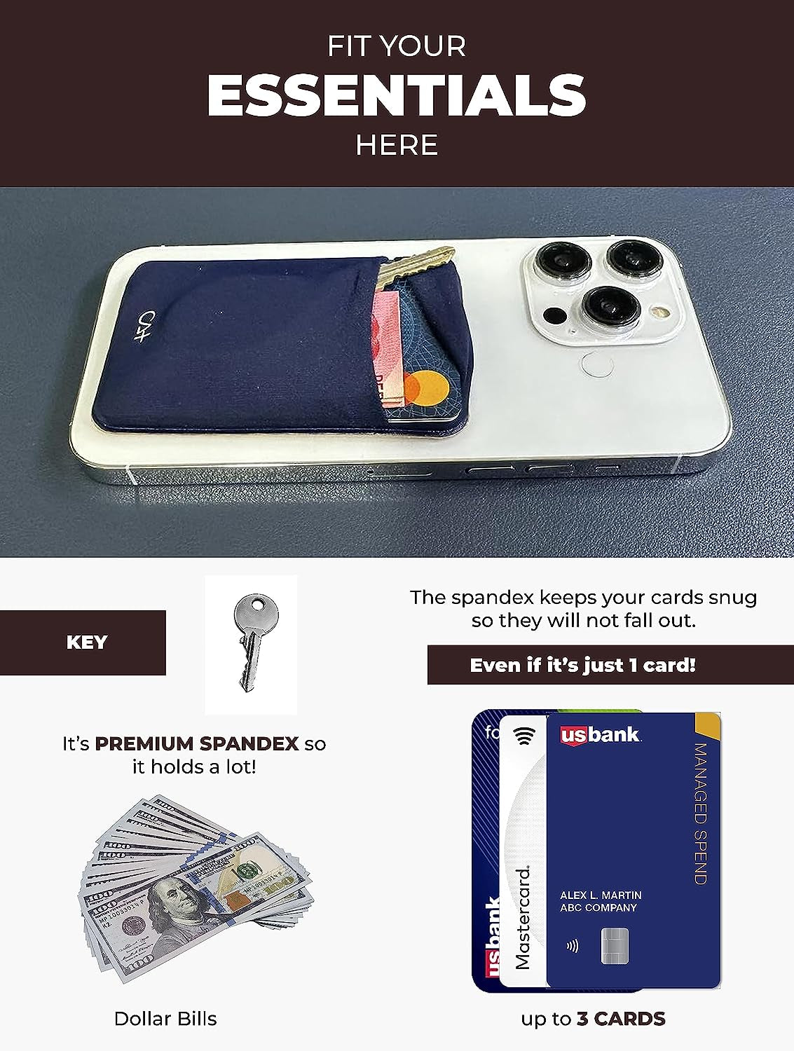 CA+ Phone Wallet Card Holder for Phone Case Sleeves Stick on Wallet for Cell Phone Card Holder Durable Adhesive Sticker ID Credit Card Holder for Back of Phone (Black + Mint)