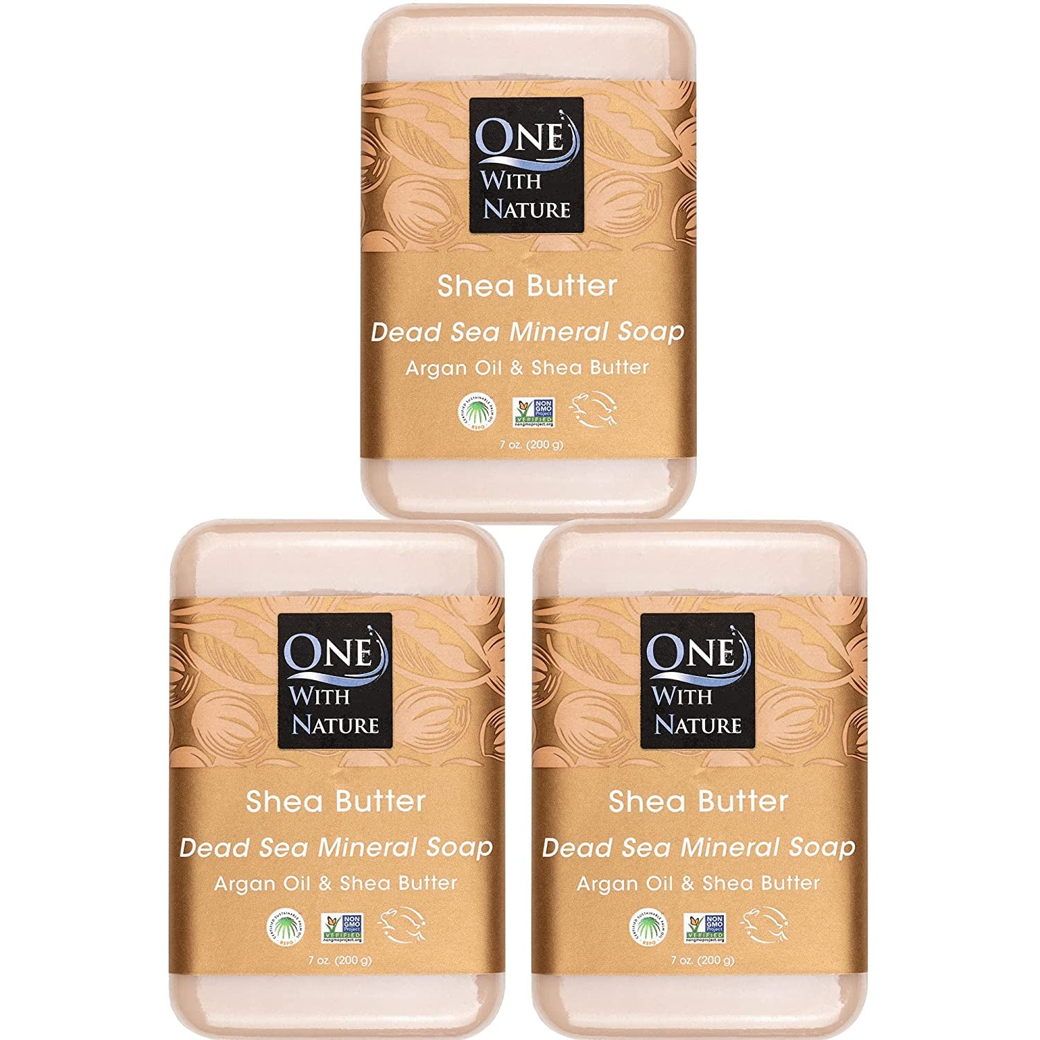 One with Nature 4 Oz Variety 3Pk-Mud, Activated Charcoal, and Dead Sea Mineral Soap with Argan Oil & Shea Butter - Dead Sea Salt Contains Magnesium, Sulfur & 21 Essential Minerals - Acne, Eczema
