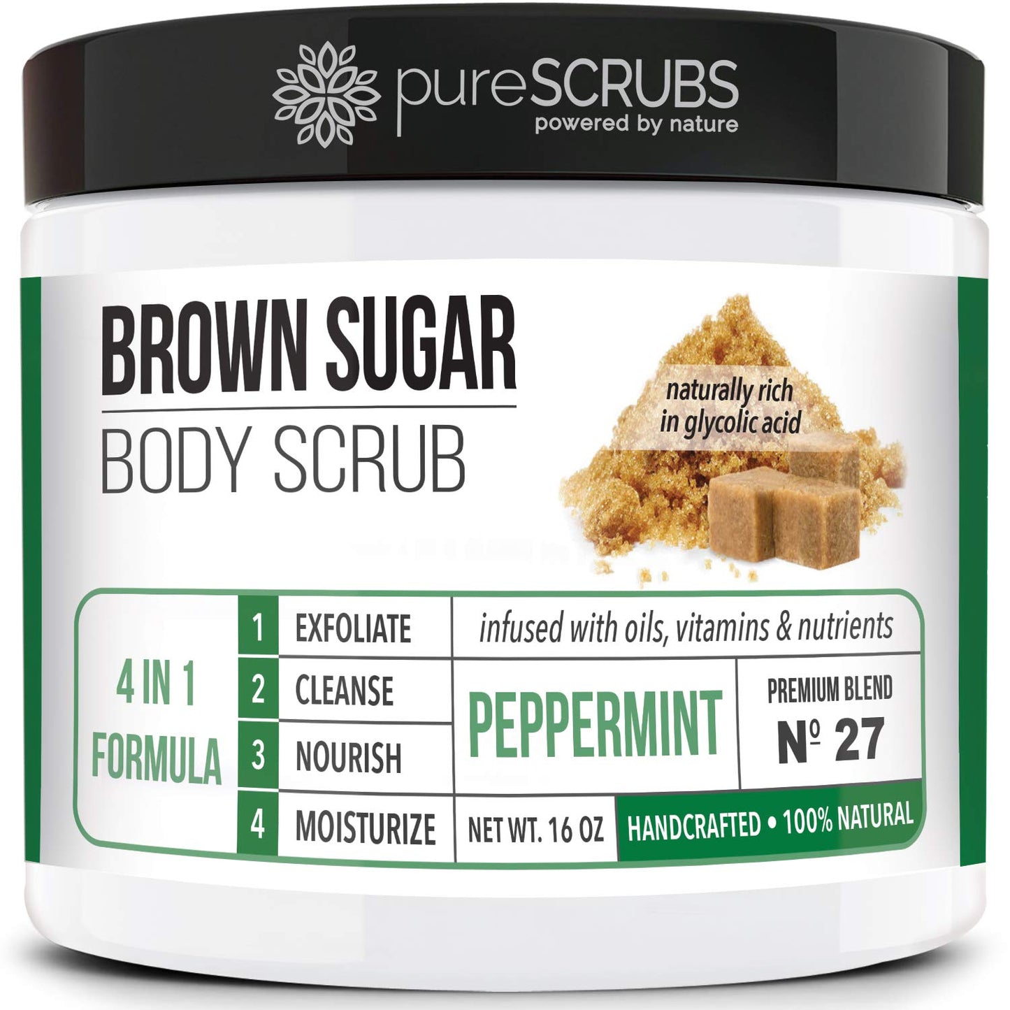 Purescrubs Premium Organic Brown Sugar UNSCENTED FACE & BODY SCRUB Set - Large 16Oz, Infused with Organic Essential Oils & Nutrients INCLUDES Wooden Spoon, Loofah & Mini Exfoliating Bar Soap