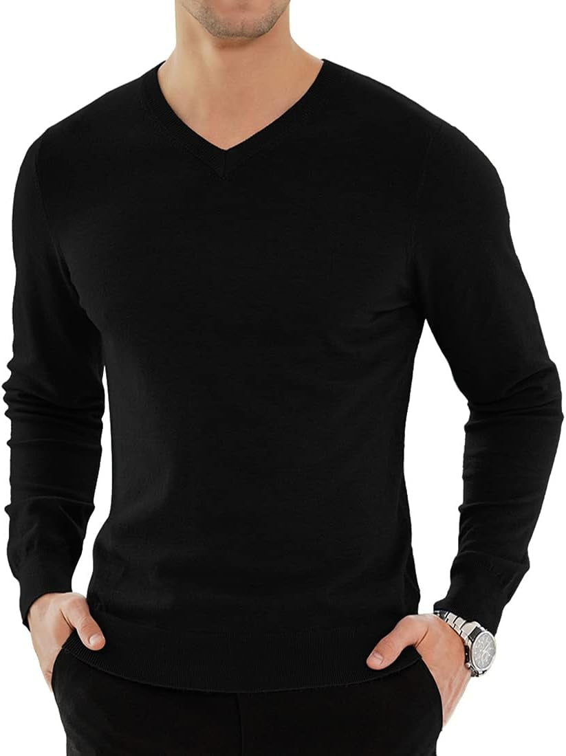 YTD Men'S Casual Slim Fit V-Neck Pullover Long Sleeve Knitted Pullover Sweaters