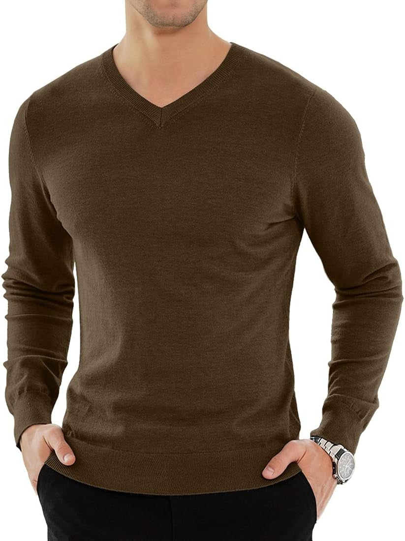 YTD Men'S Casual Slim Fit V-Neck Pullover Long Sleeve Knitted Pullover Sweaters